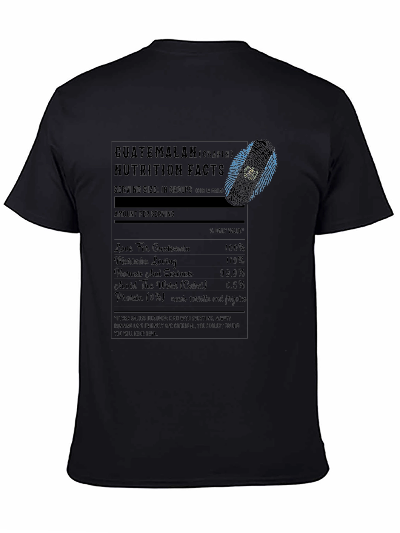 Guatemalan Nutrition Facts Black T-Shirt