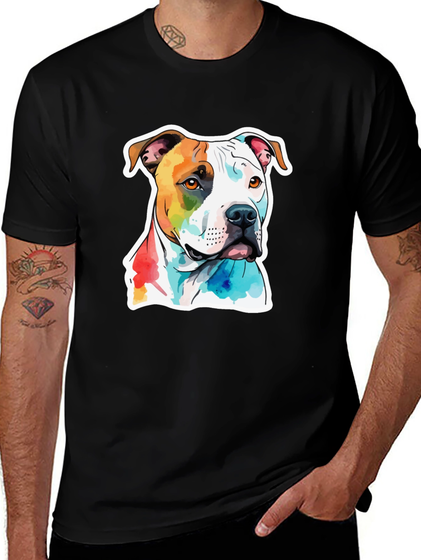 Watercolor Dog Graphic T-Shirt - Unisex Black Tee