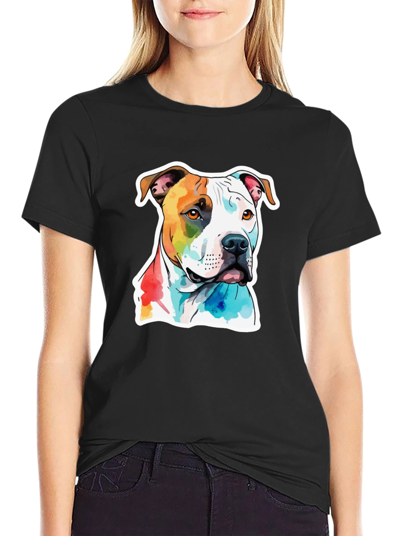 Watercolor Dog Graphic T-Shirt - Unisex Black Tee