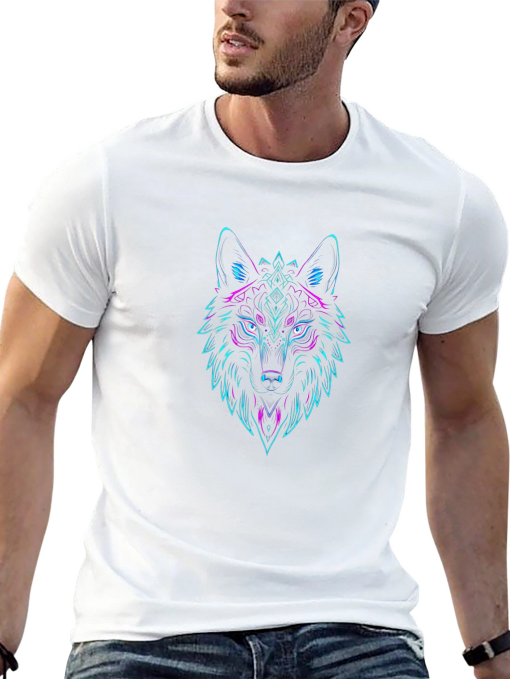 Neon Wolf Graphic Tee - Stylish Black T-Shirt