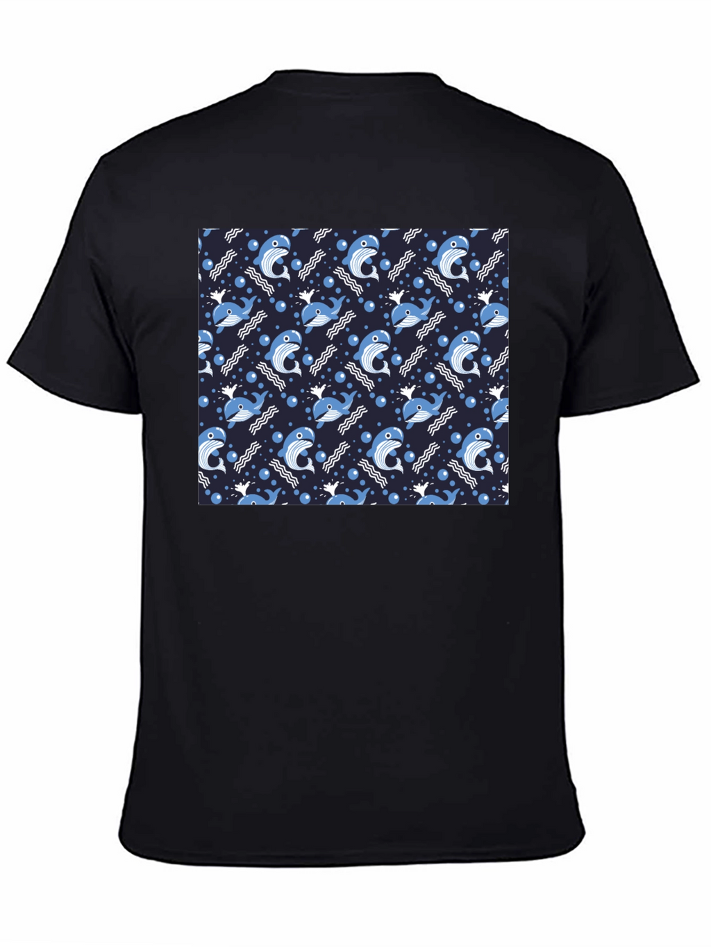 Whale Pattern Black T-Shirt