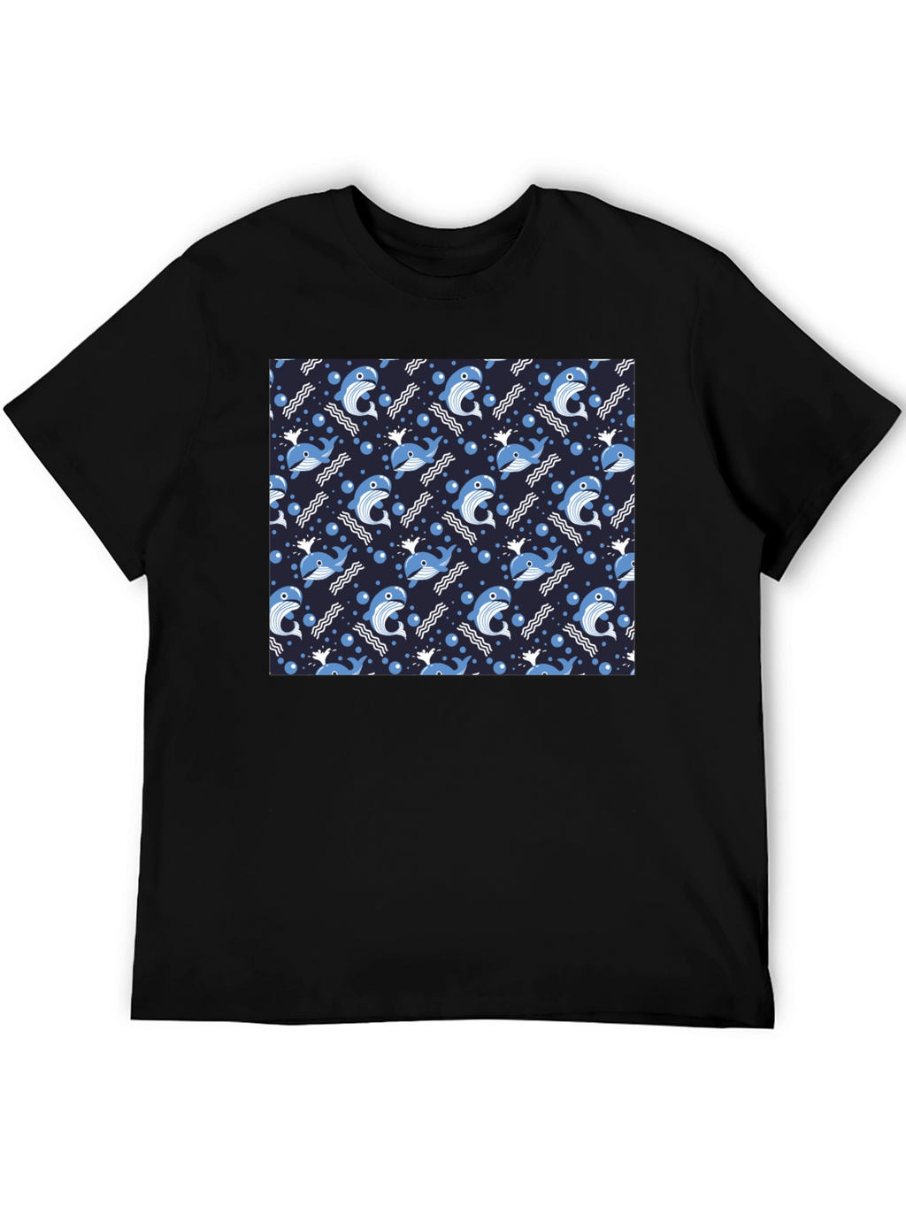 Whale Pattern Black T-Shirt