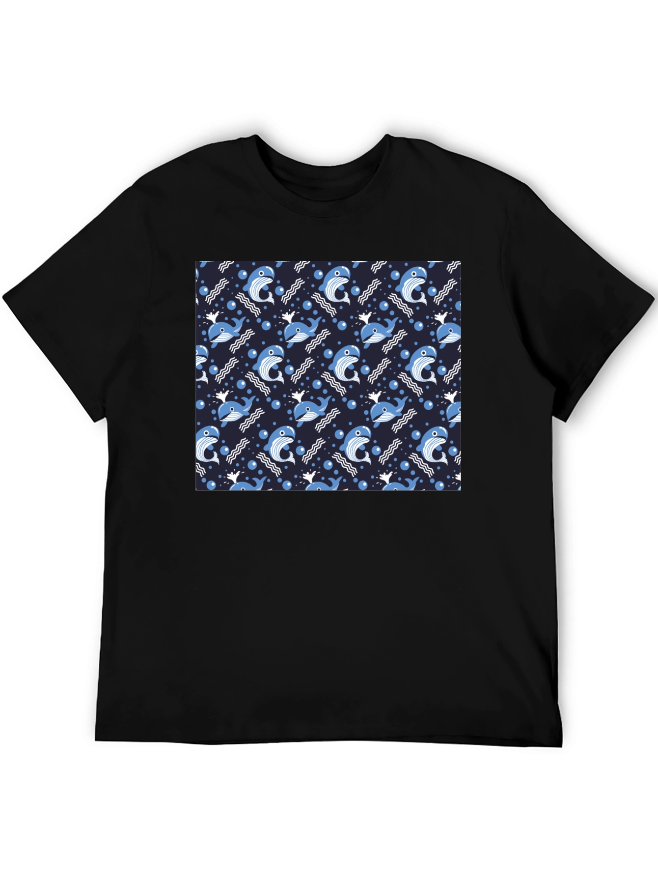 Whale Pattern Black T-Shirt
