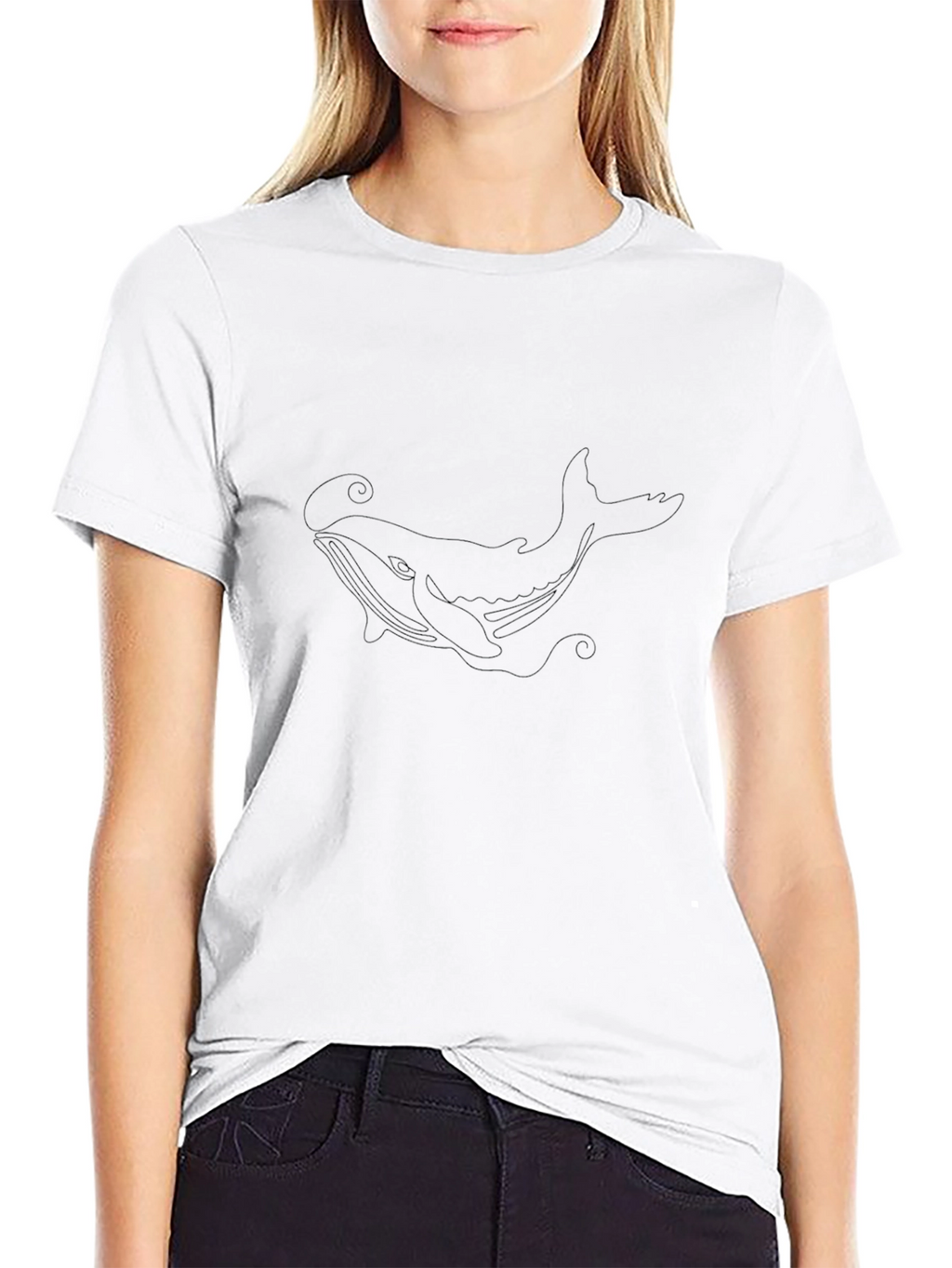 Whale Outline Black Graphic T-Shirt