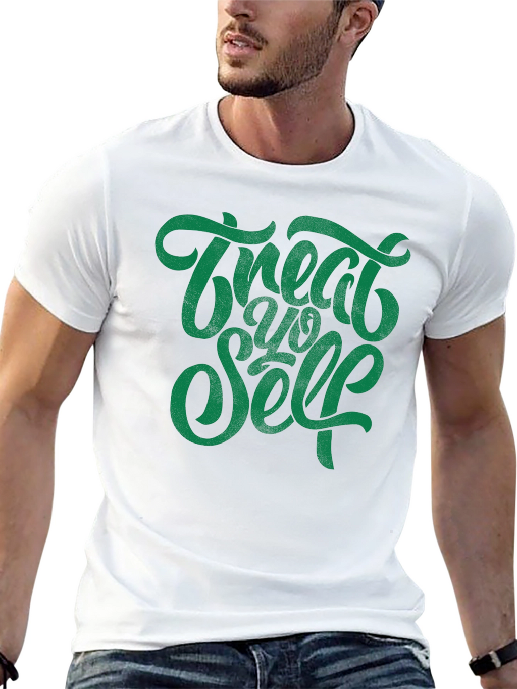 Treat Yo Self Graphic Tee - Black Cotton T-Shirt