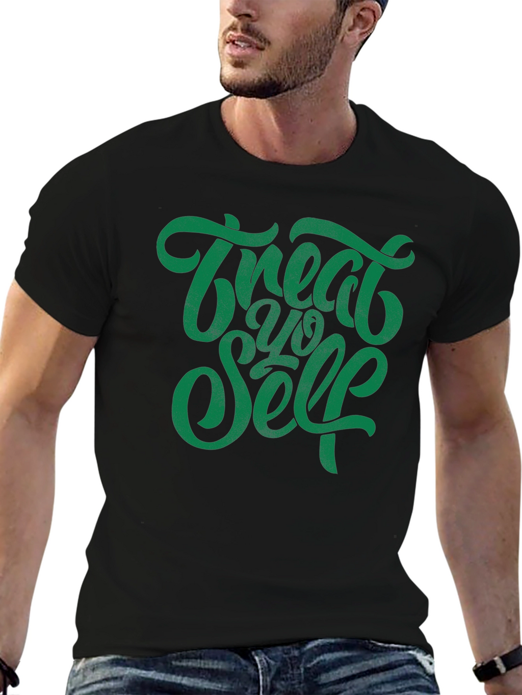 Treat Yo Self Graphic Tee - Black Cotton T-Shirt