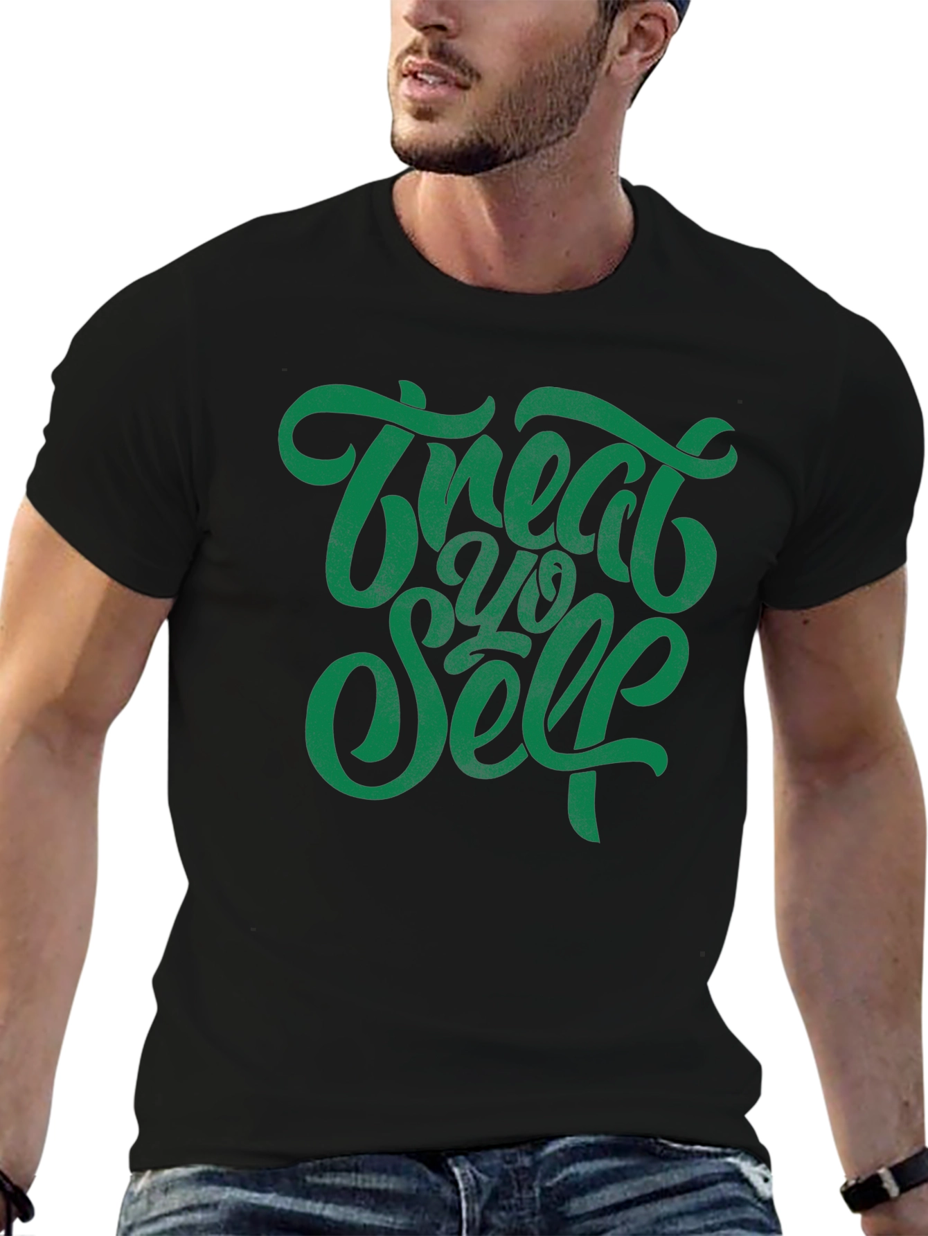 Treat Yo Self Graphic Tee - Black Cotton T-Shirt