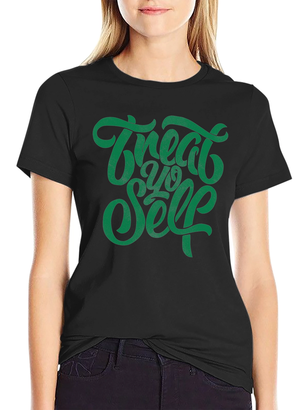 Treat Yo Self Graphic Tee - Black Cotton T-Shirt
