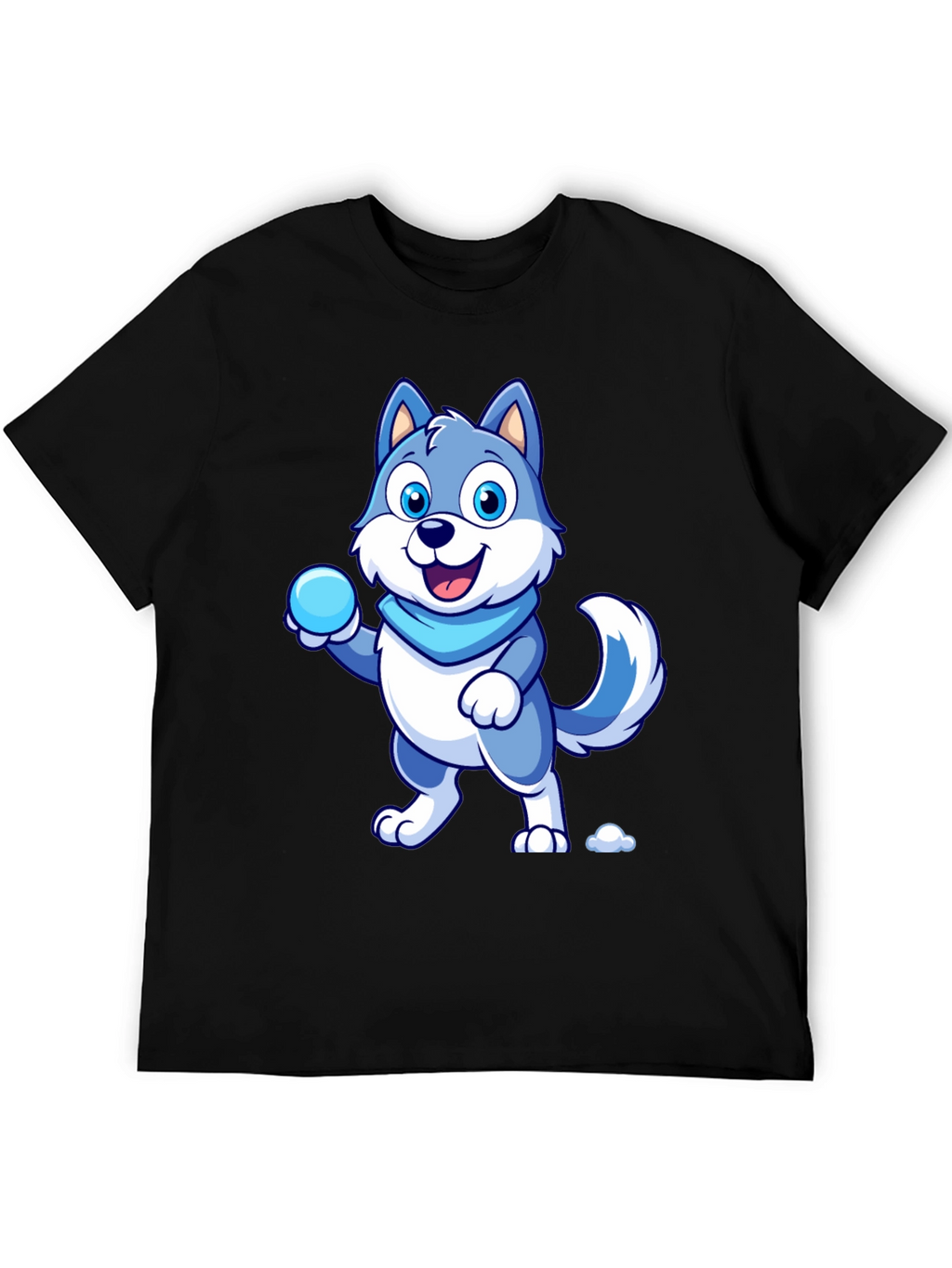 Cartoon Wolf Graphic Tee - Blue & White Design