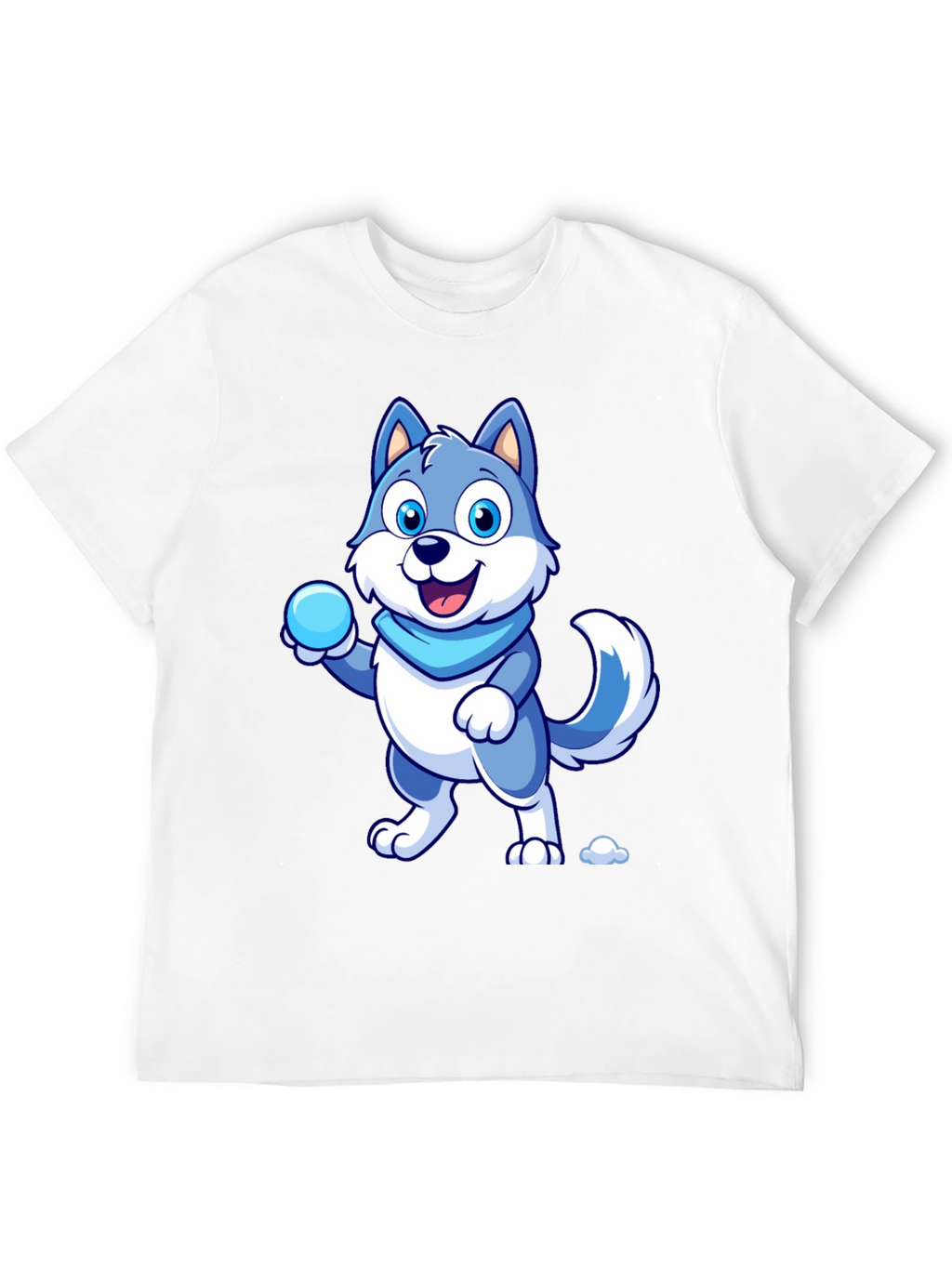 Cartoon Wolf Graphic Tee - Blue & White Design