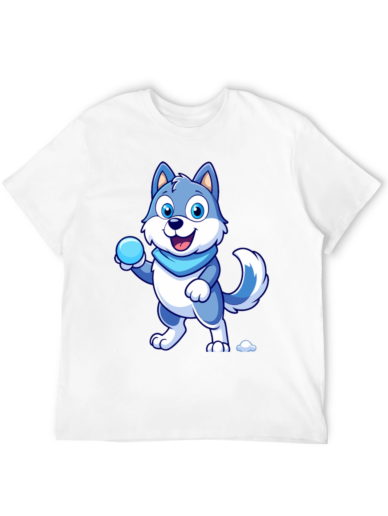 Cartoon Wolf Graphic Tee - Blue & White Design