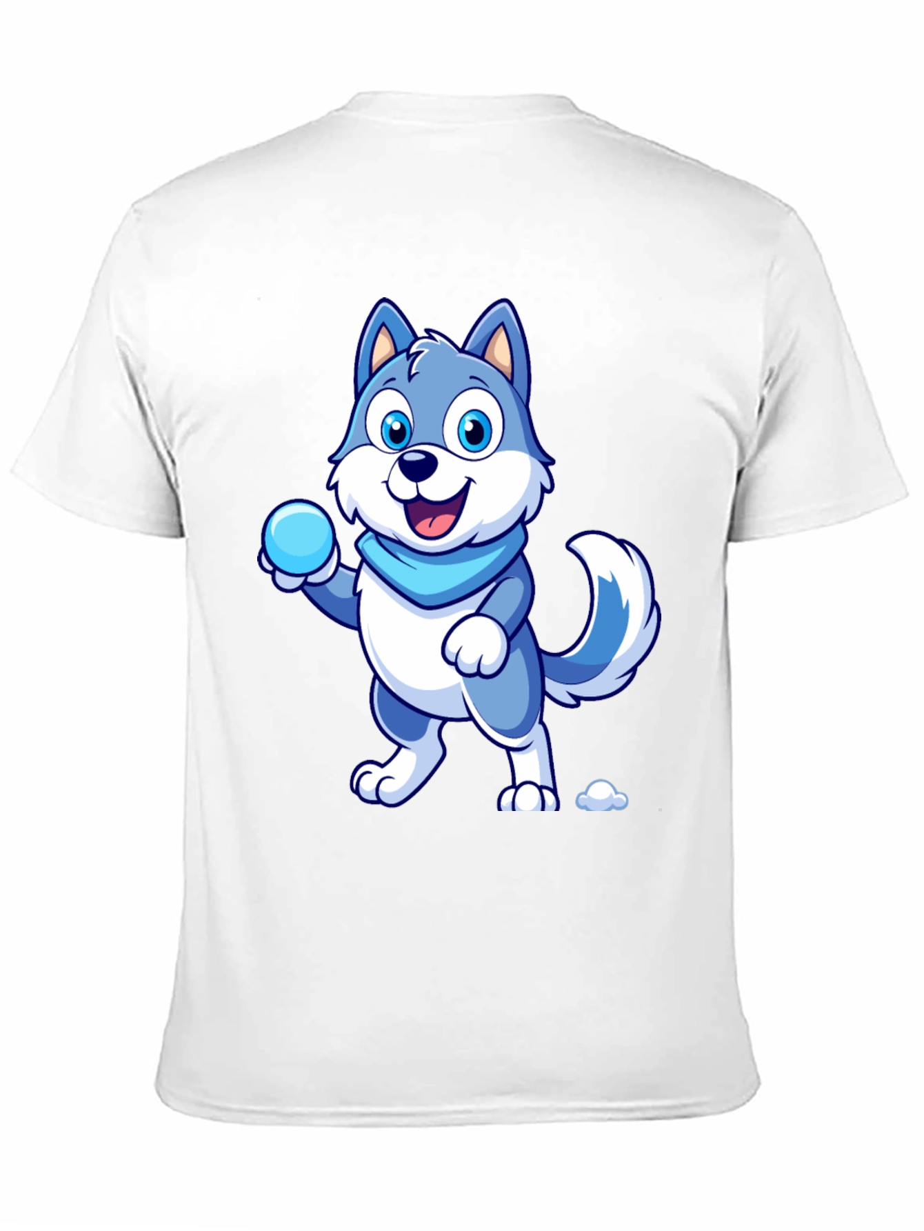 Cartoon Wolf Graphic Tee - Blue & White Design