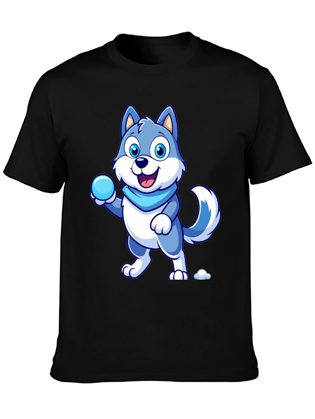 Cartoon Wolf Graphic Tee - Blue & White Design
