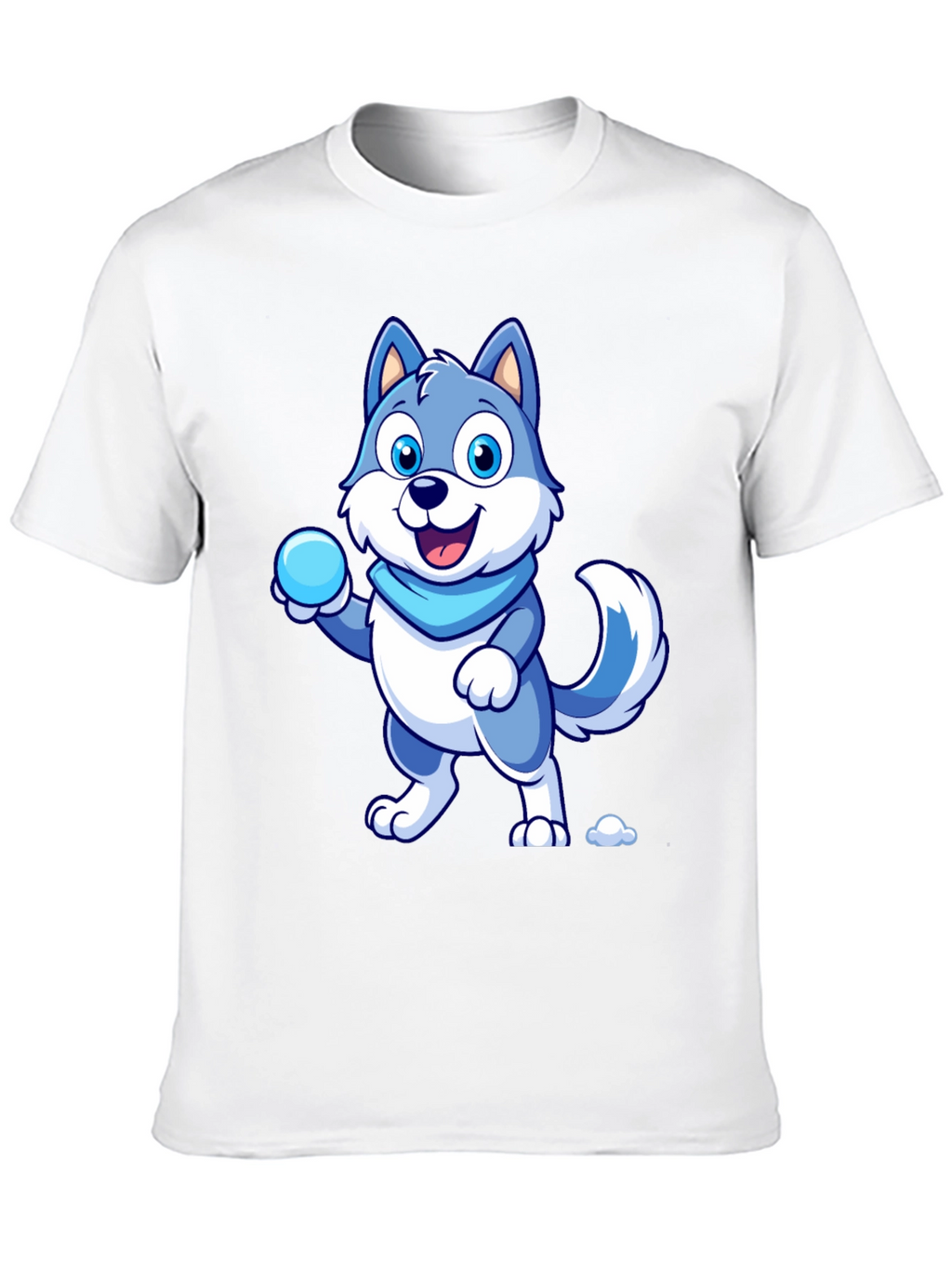 Cartoon Wolf Graphic Tee - Blue & White Design
