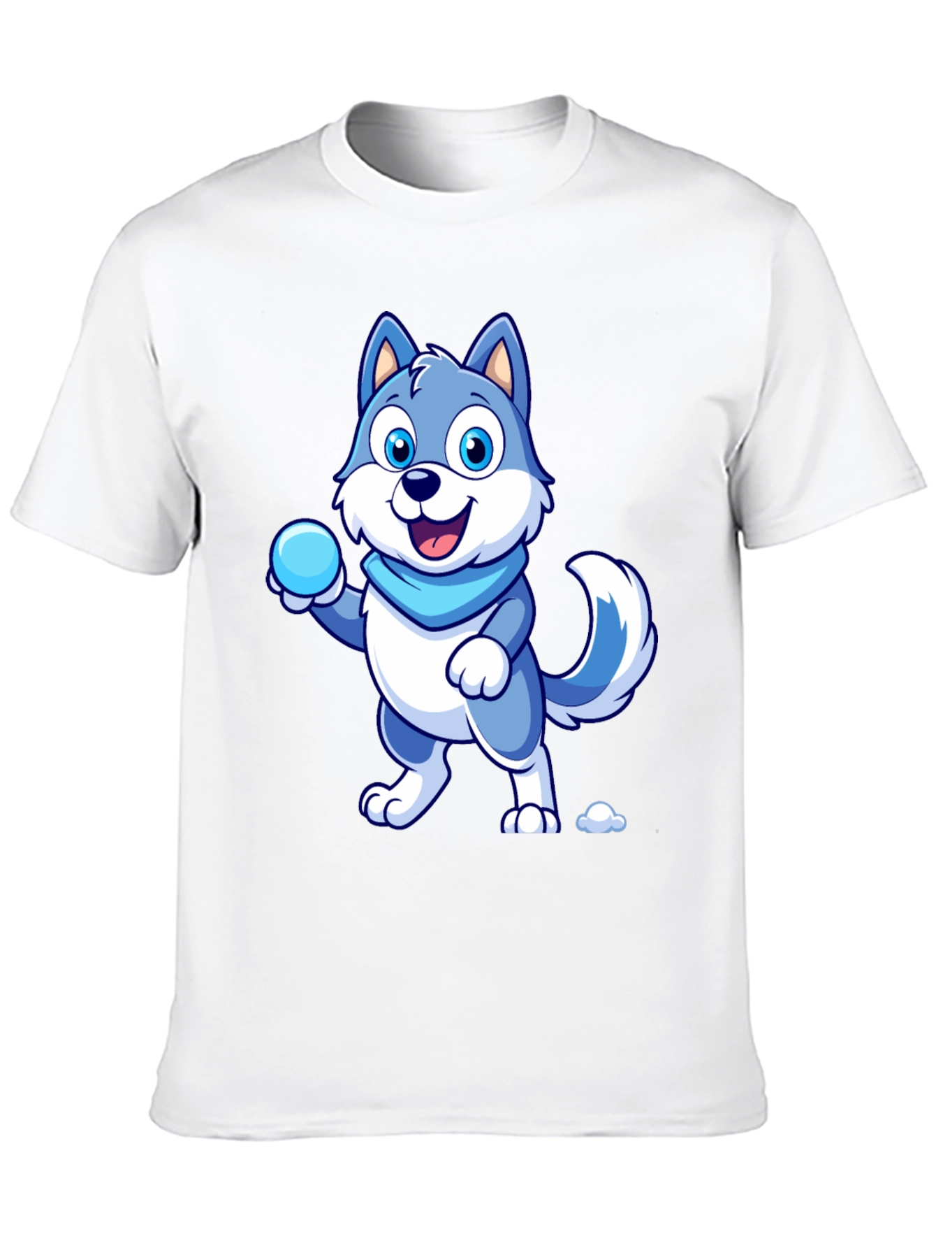 Cartoon Wolf Graphic Tee - Blue & White Design