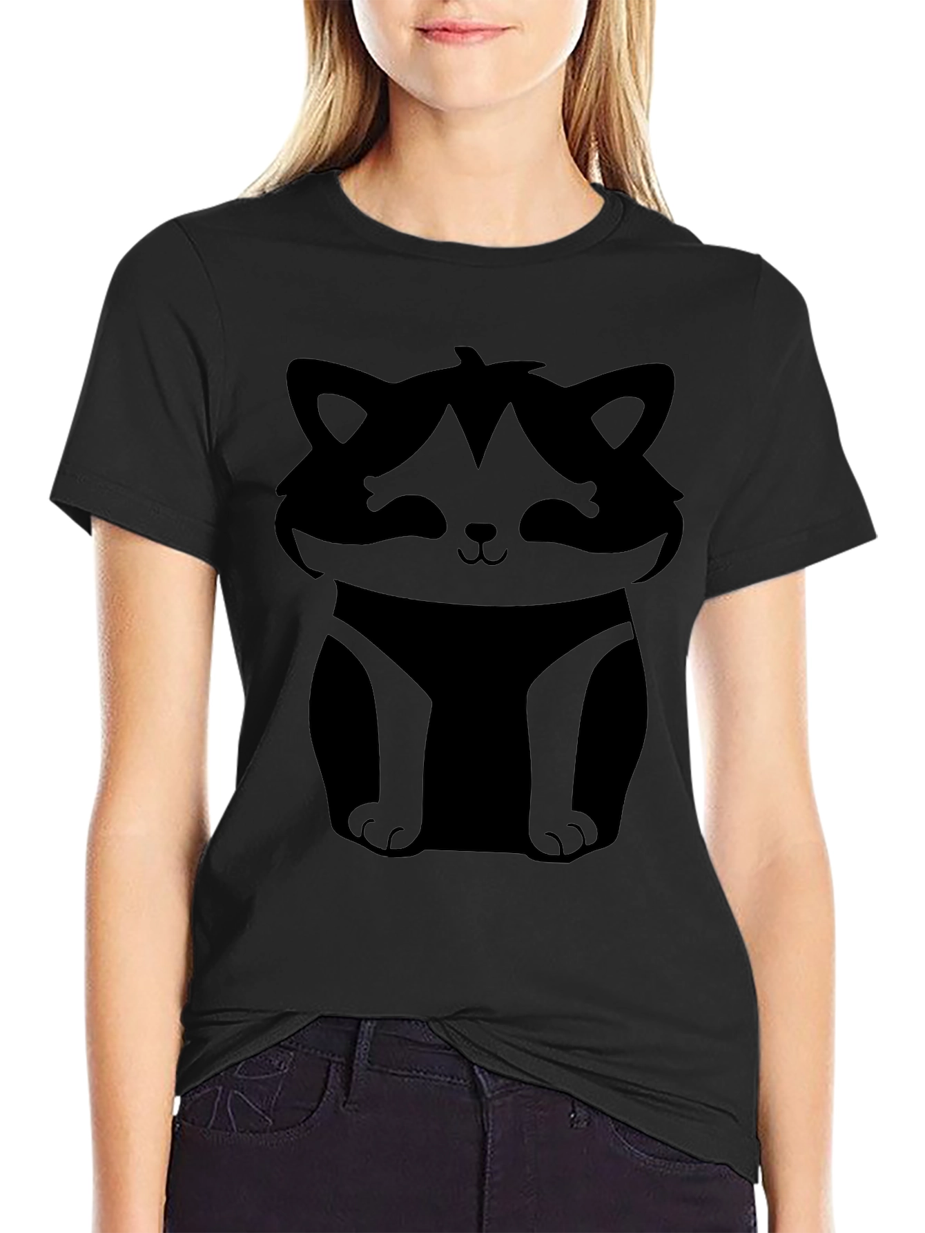 Cute Raccoon Graphic Tee - Black Cotton Casual Shirt