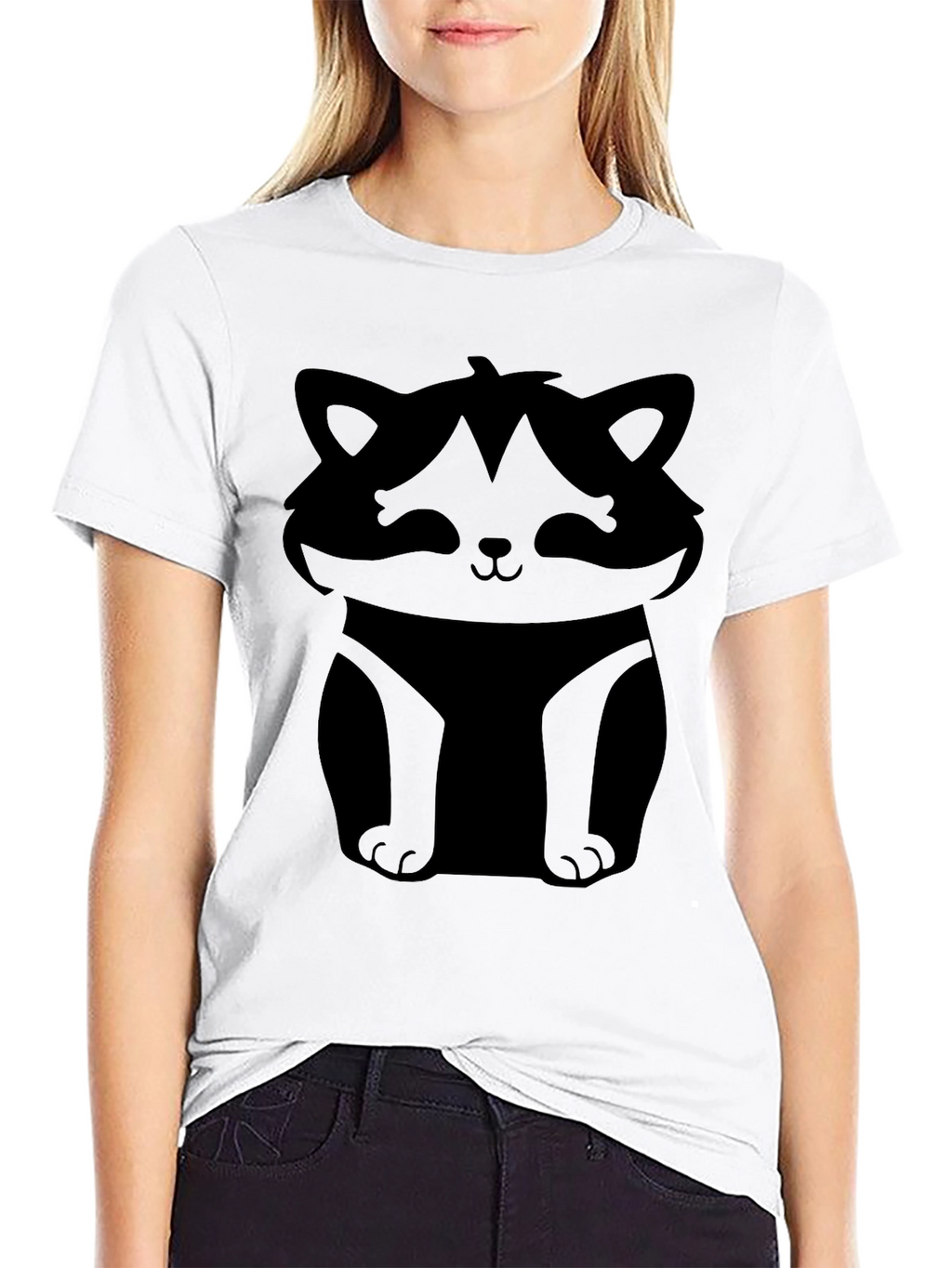 Cute Raccoon Graphic Tee - Black Cotton Casual Shirt
