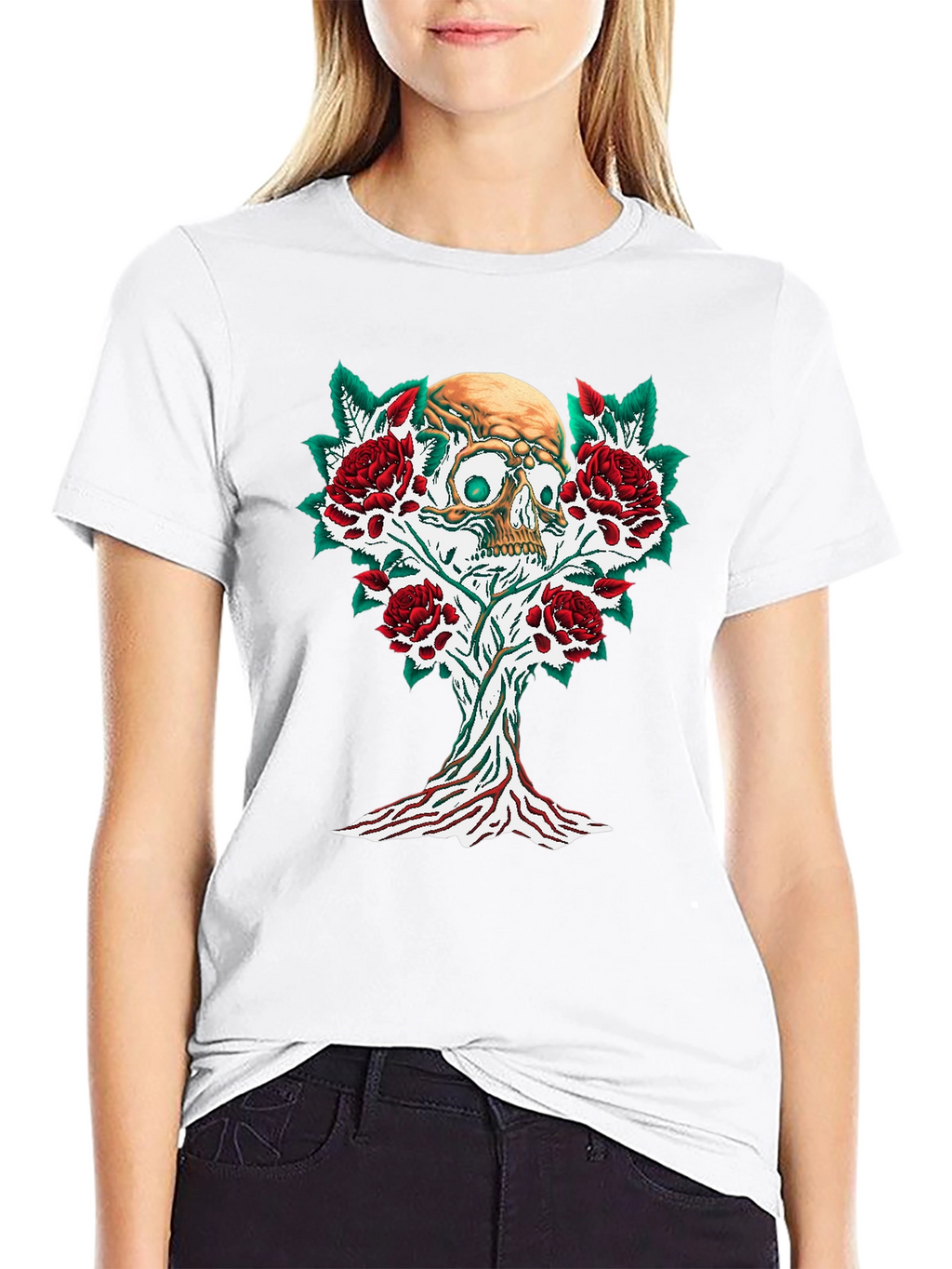Skull & Roses Graphic Tee - Edgy Style