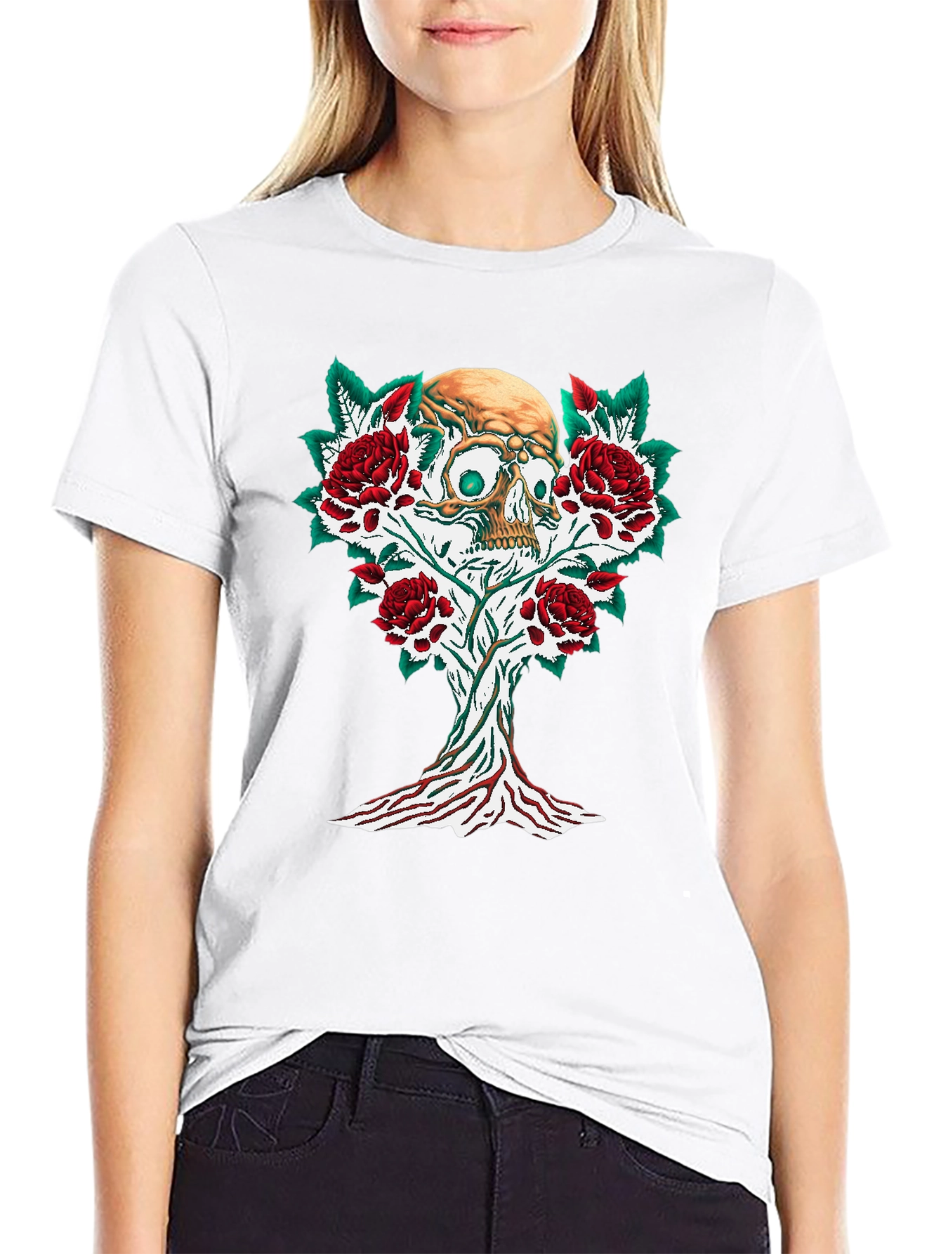 Skull & Roses Graphic Tee - Edgy Style