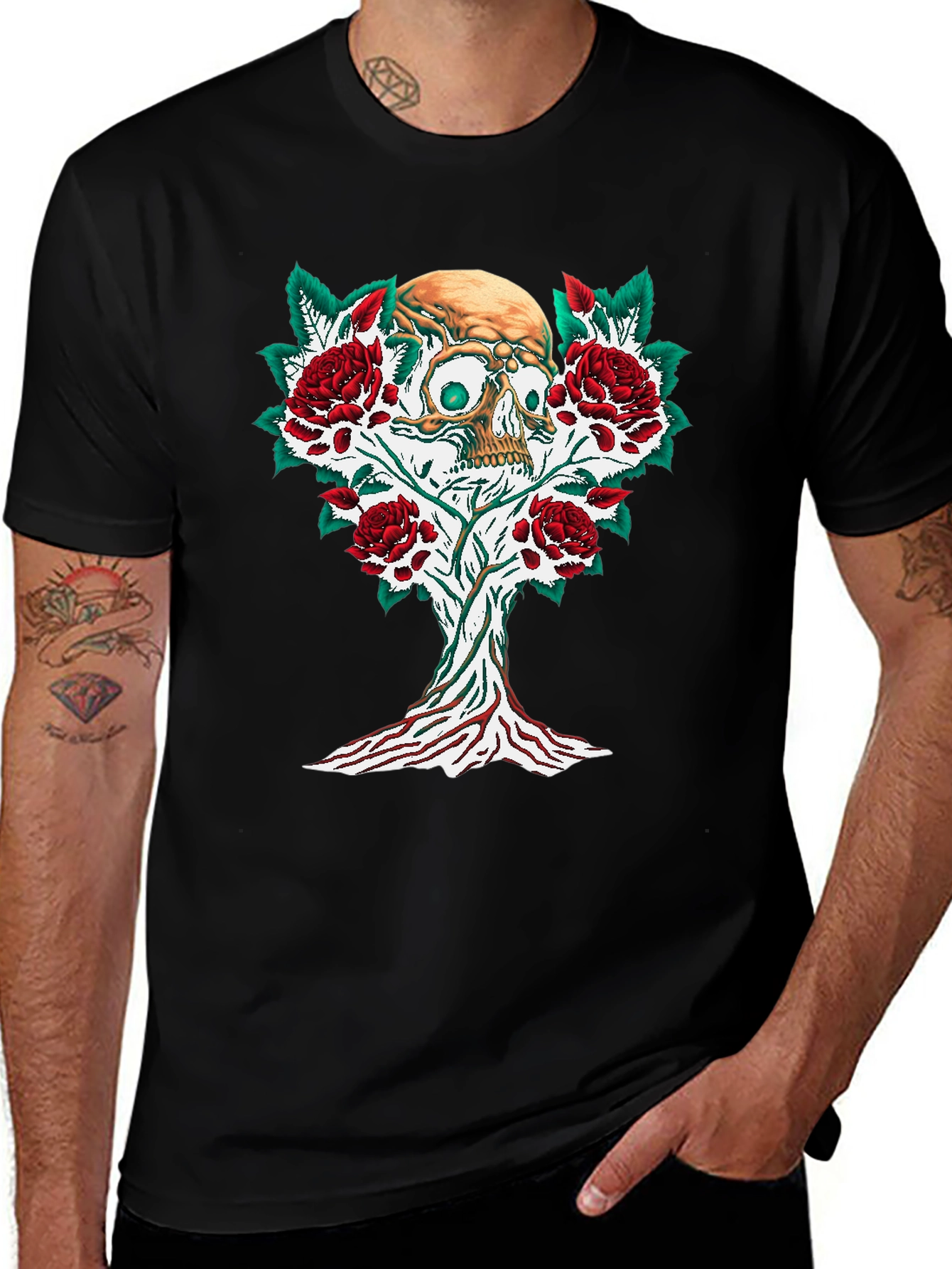 Skull & Roses Graphic Tee - Edgy Style