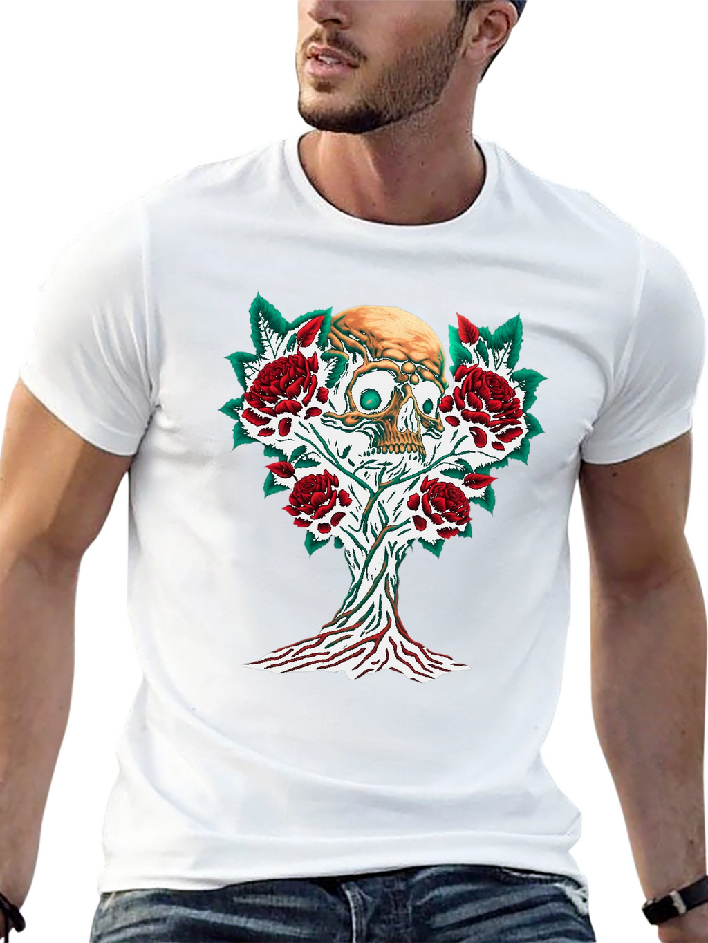 Skull & Roses Graphic Tee - Edgy Style
