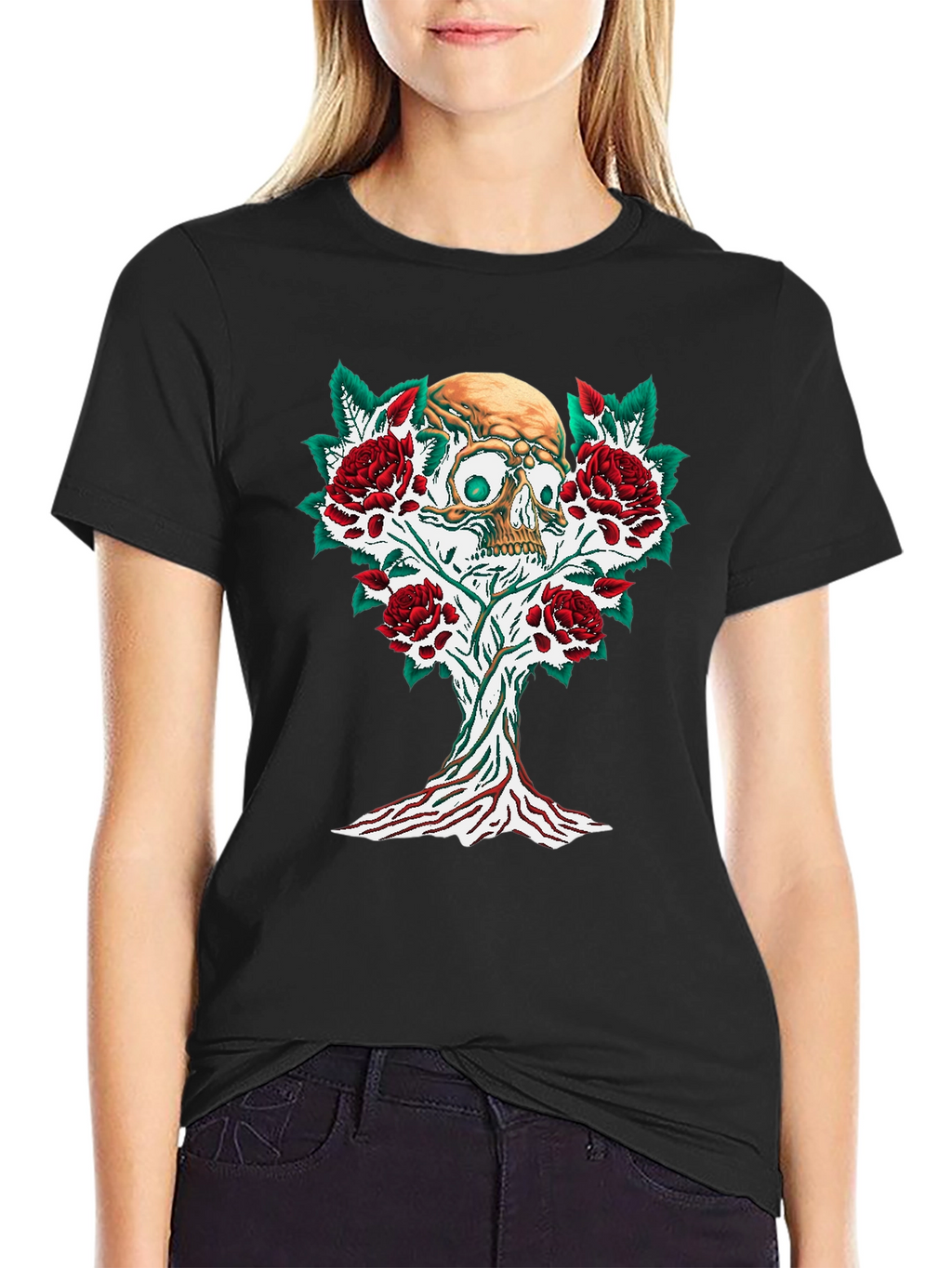 Skull & Roses Graphic Tee - Edgy Style