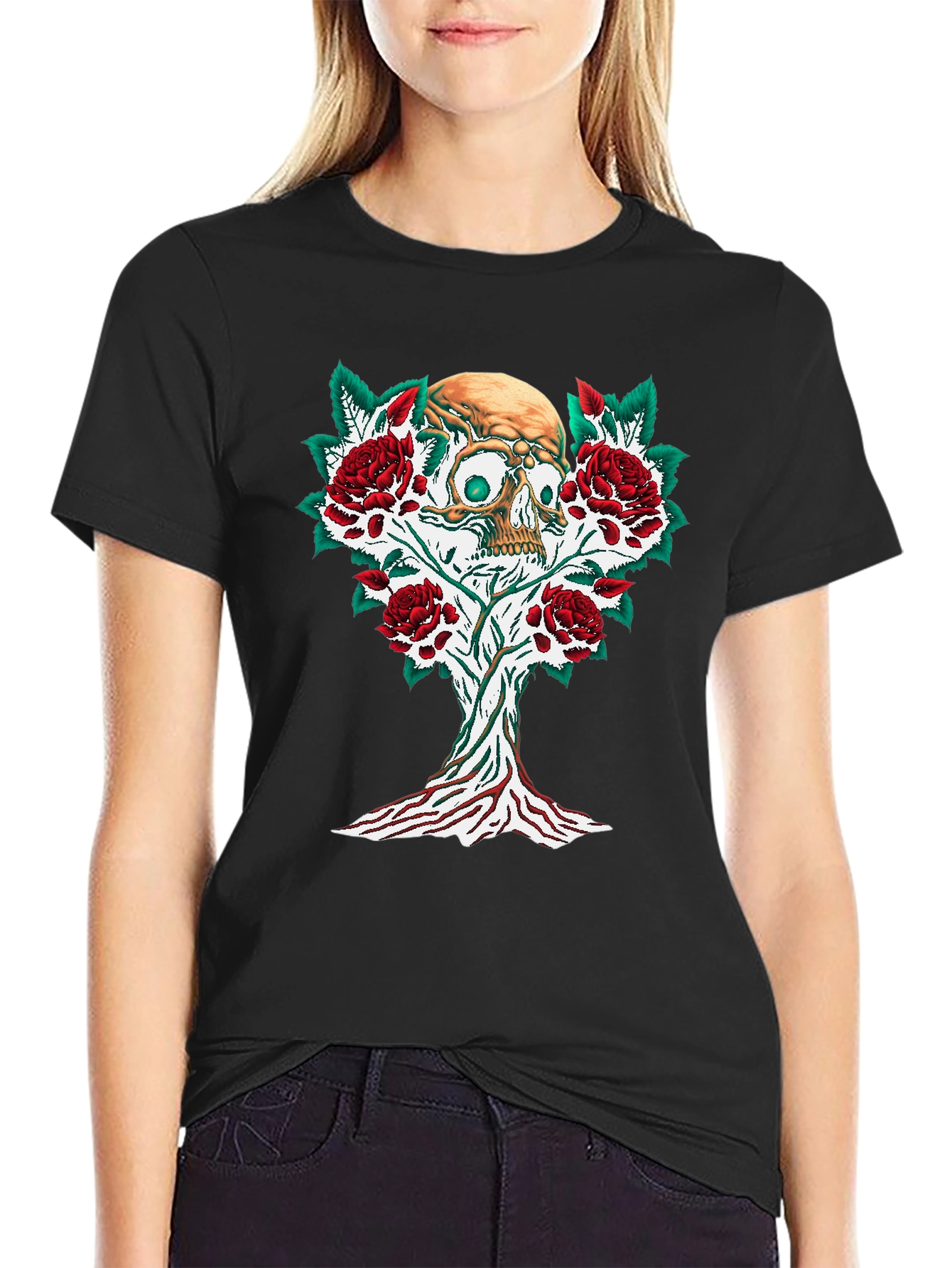 Skull & Roses Graphic Tee - Edgy Style