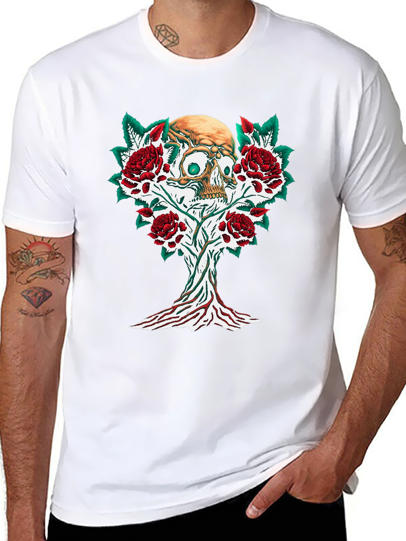 Skull & Roses Graphic Tee - Edgy Style