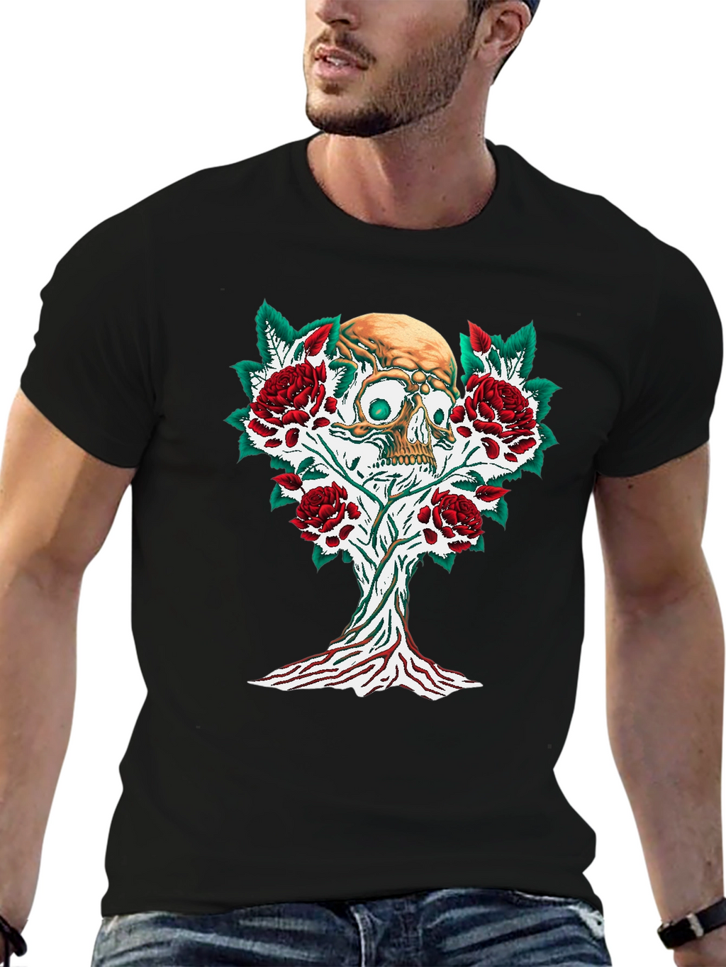 Skull & Roses Graphic Tee - Edgy Style