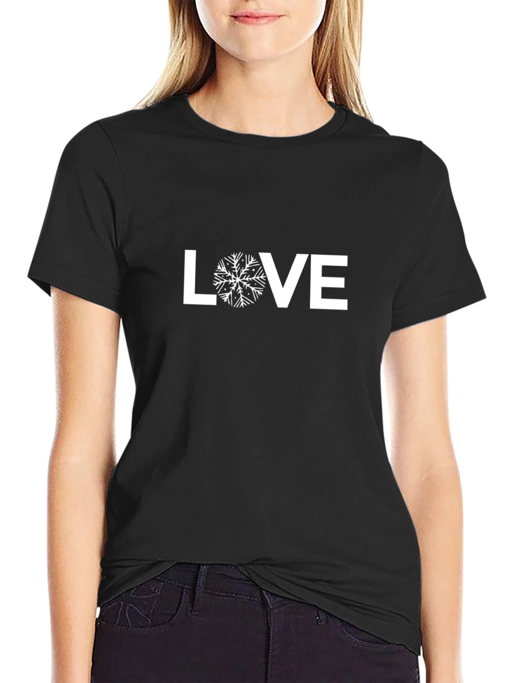 LOVE Winter Snowflake Graphic Tee - Black