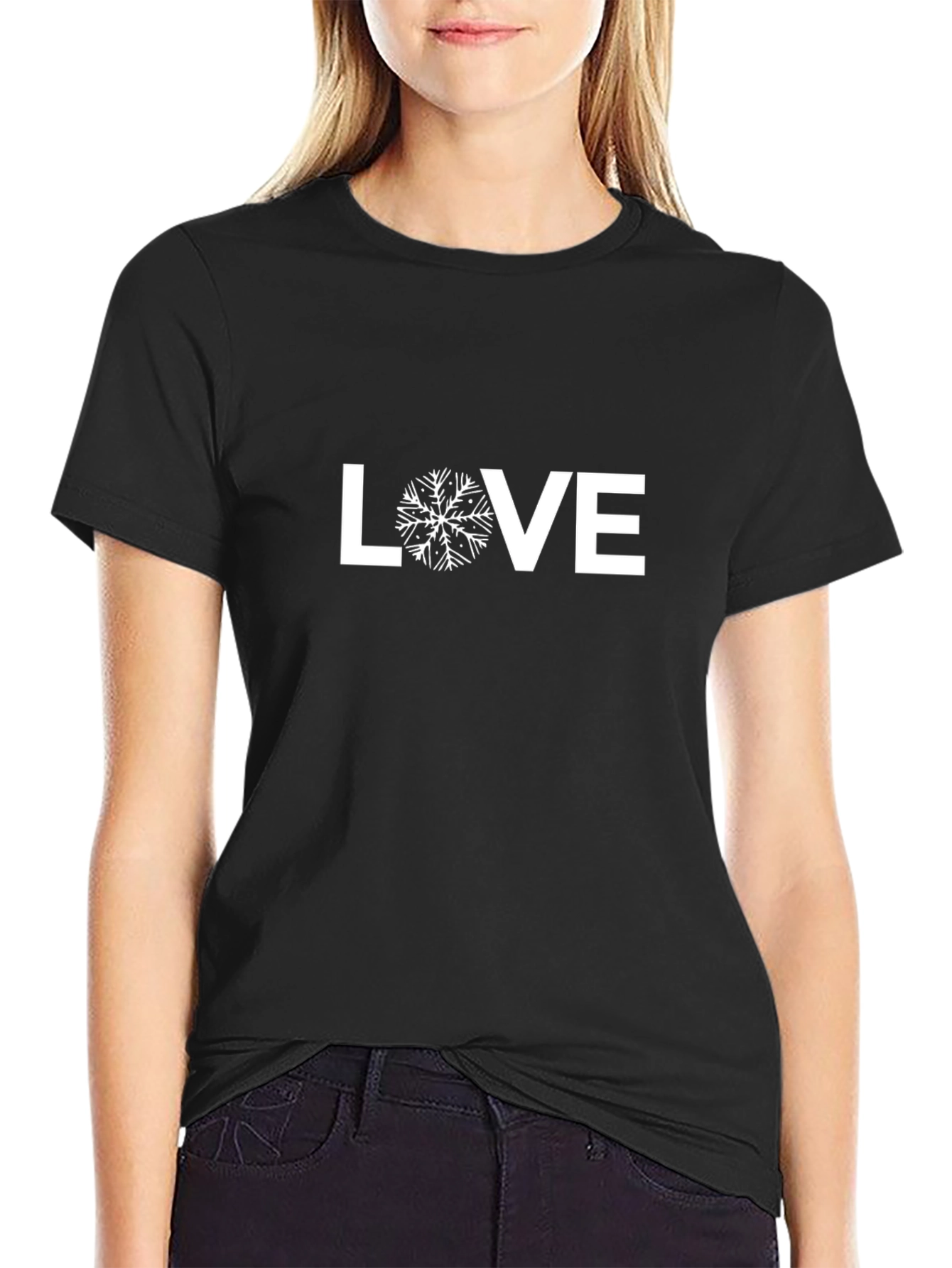 LOVE Winter Snowflake Graphic Tee - Black