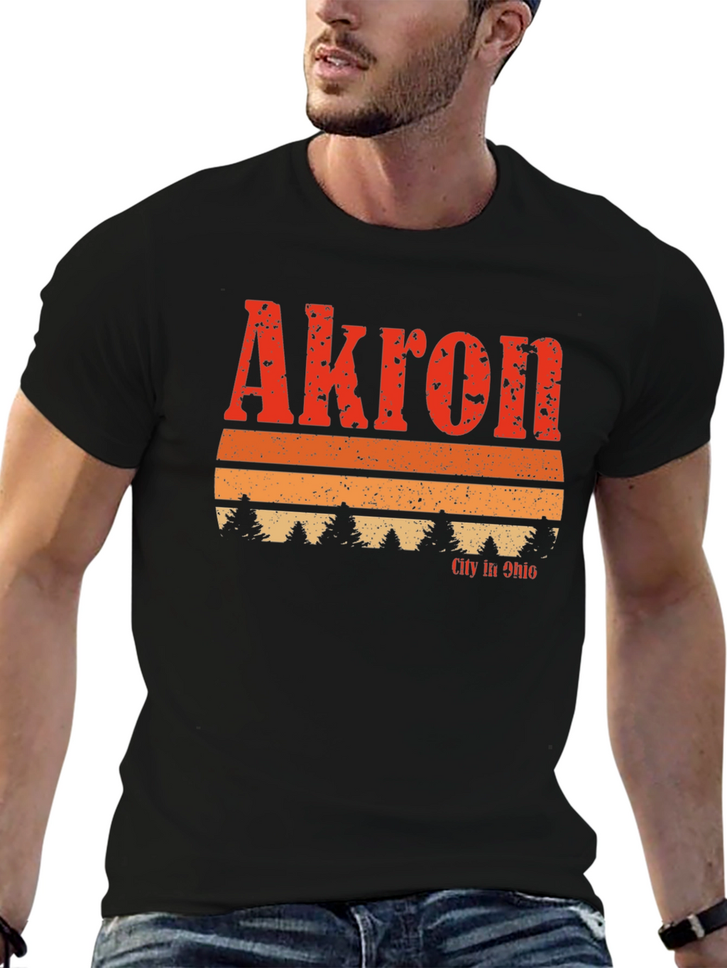 Akron City in Ohio Retro Graphic T-Shirt