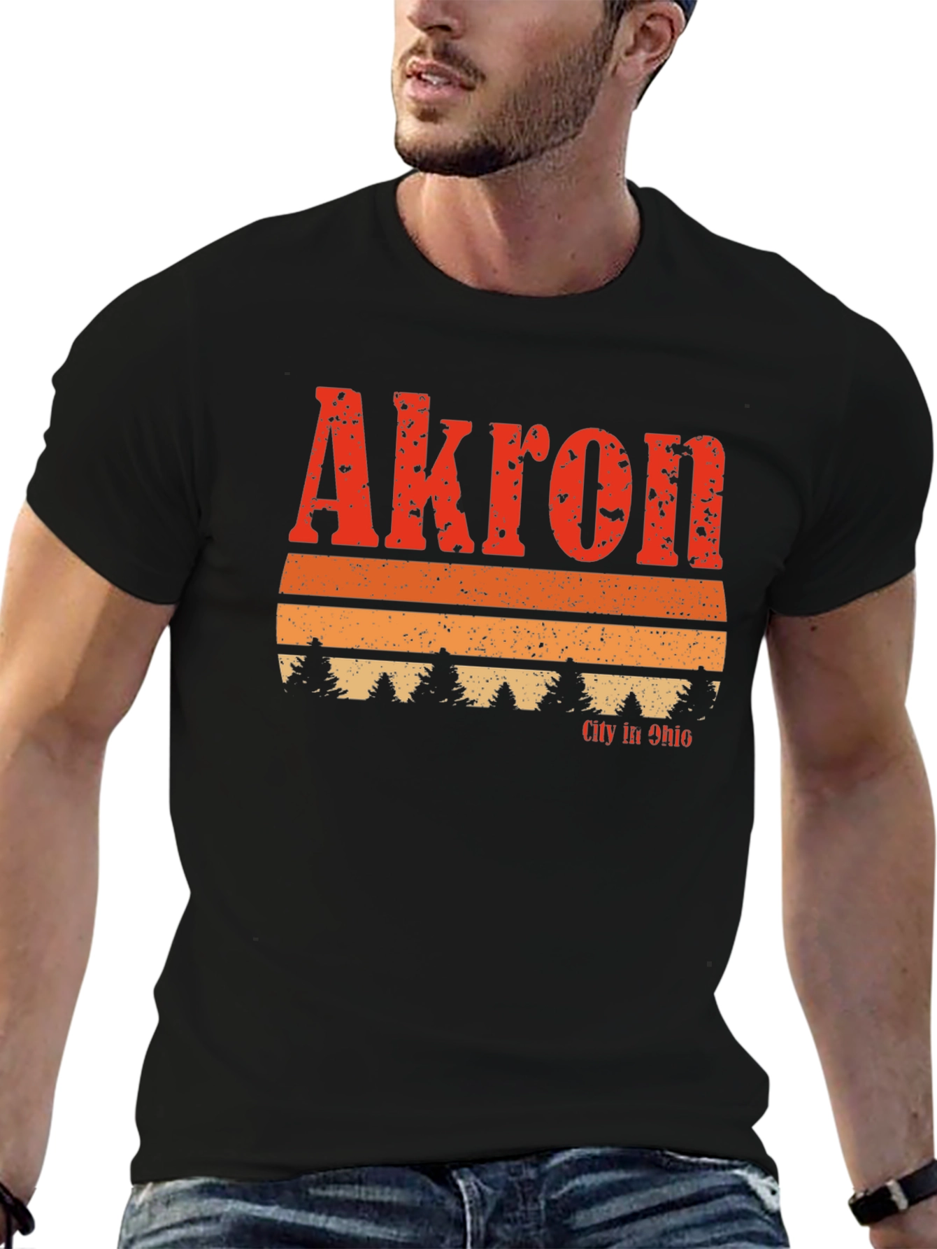 Akron City in Ohio Retro Graphic T-Shirt