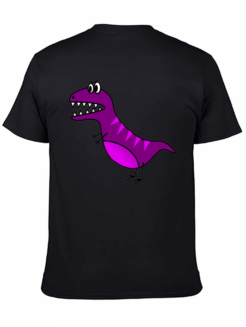 Cartoon Dinosaur Graphic Tee - Black Cotton T-Shirt