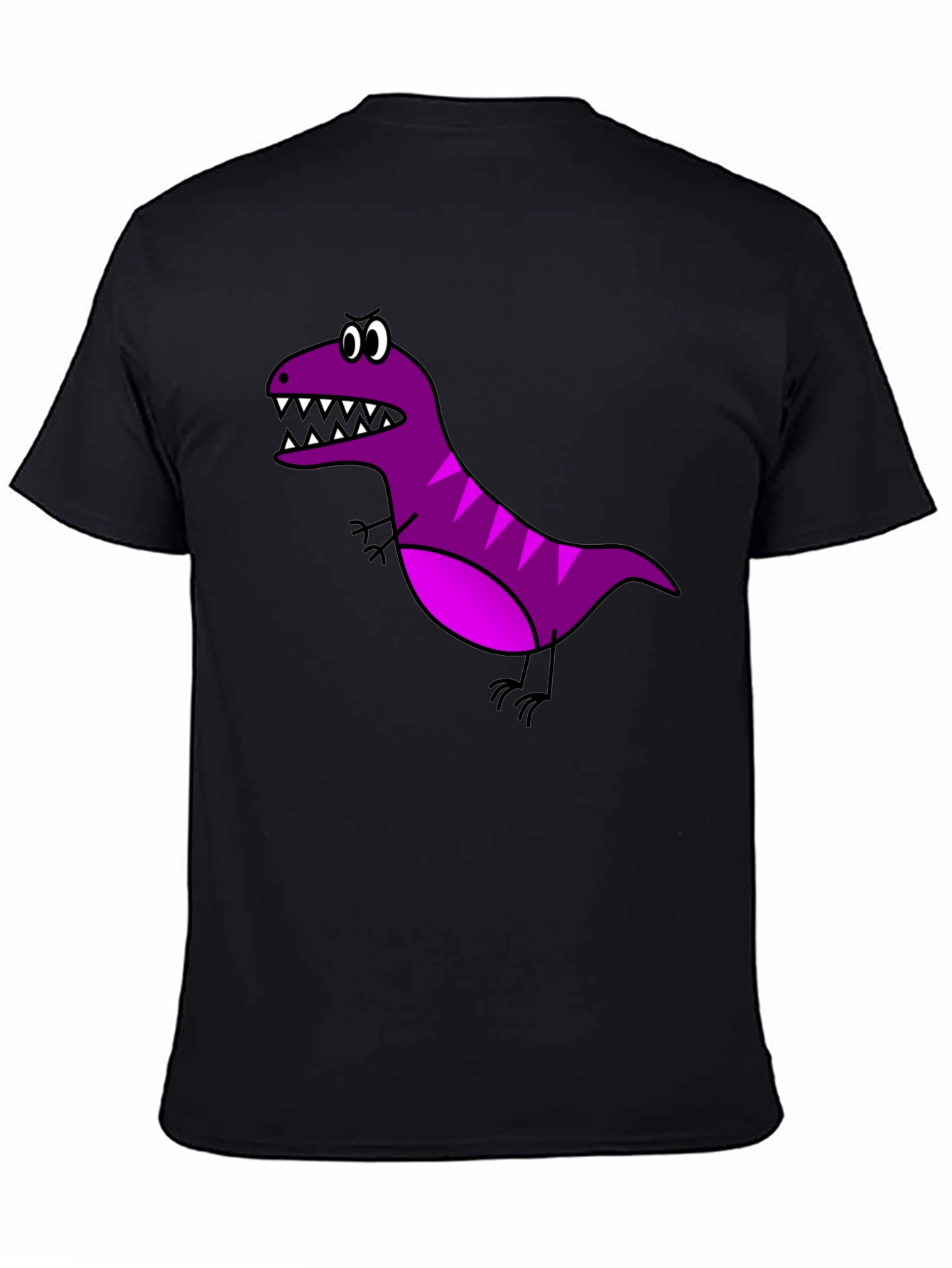Cartoon Dinosaur Graphic Tee - Black Cotton T-Shirt