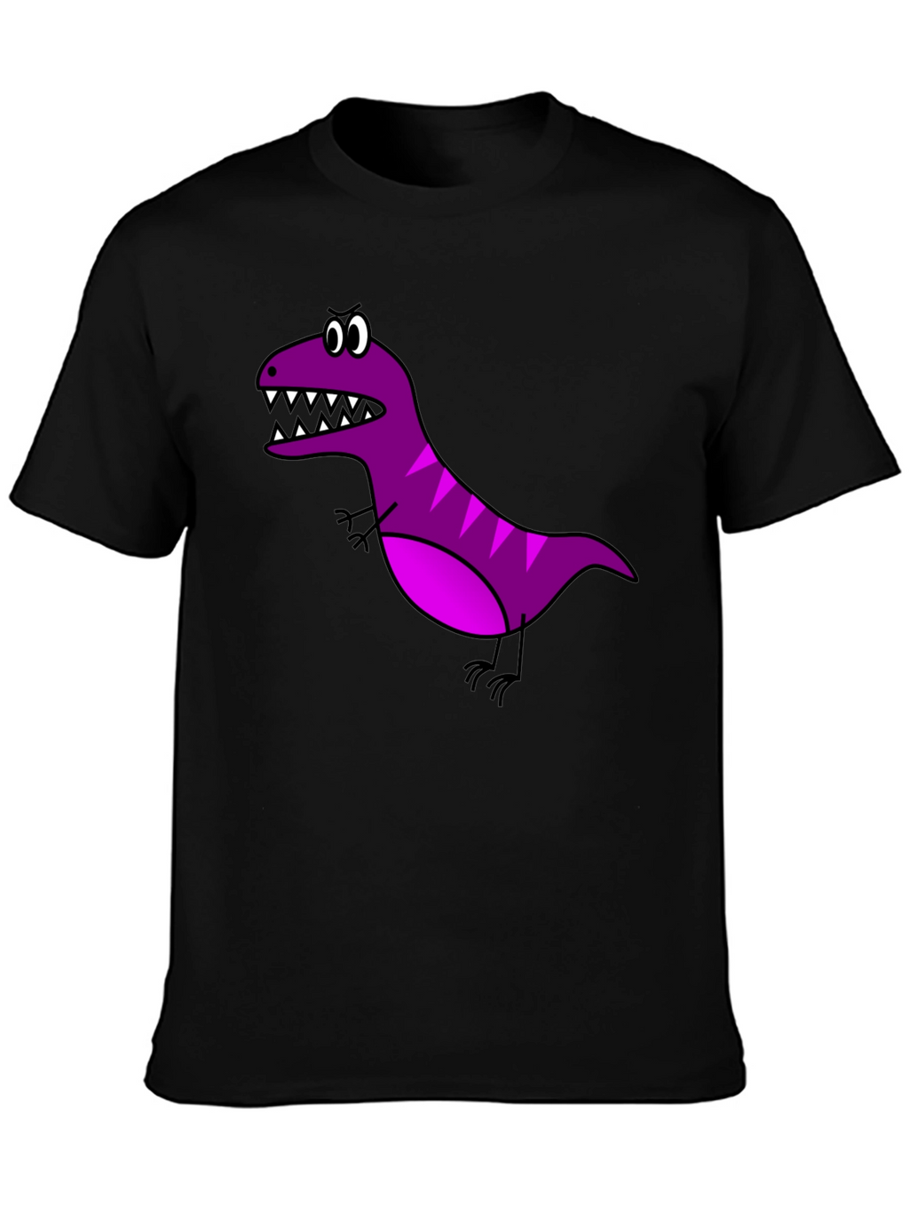 Cartoon Dinosaur Graphic Tee - Black Cotton T-Shirt