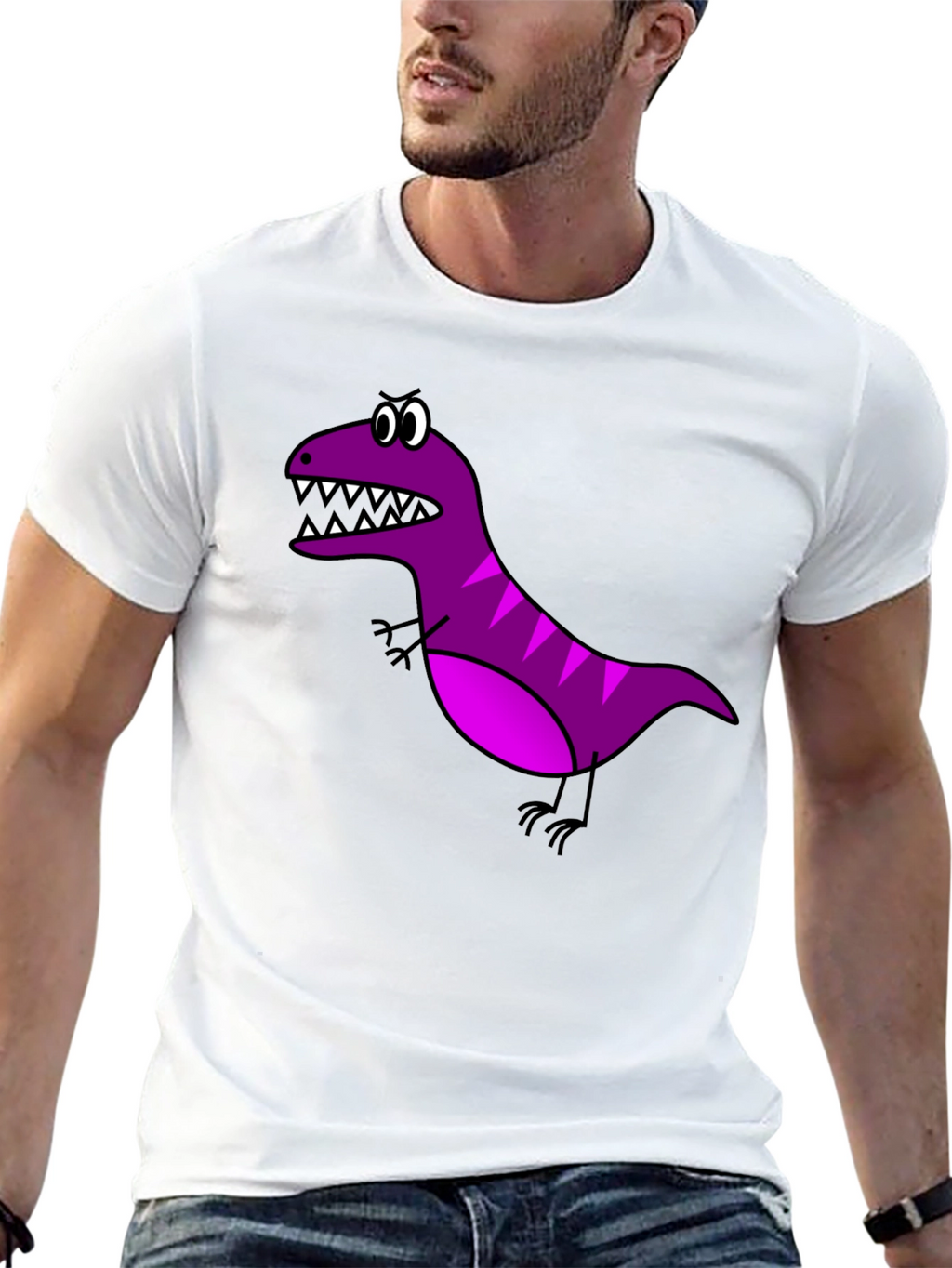 Cartoon Dinosaur Graphic Tee - Black Cotton T-Shirt