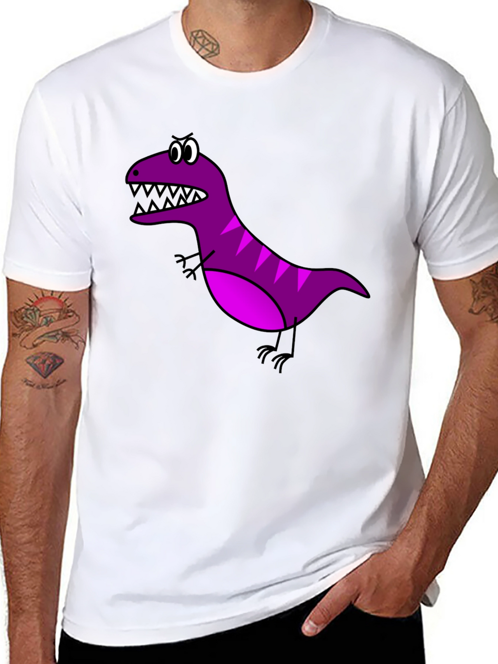 Cartoon Dinosaur Graphic Tee - Black Cotton T-Shirt