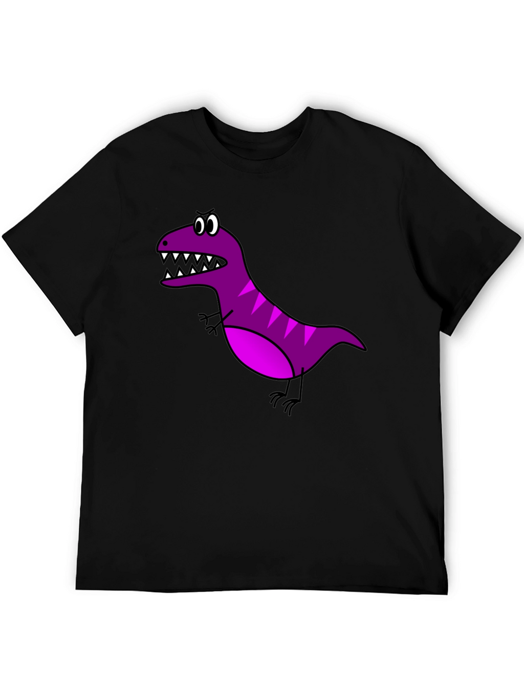 Cartoon Dinosaur Graphic Tee - Black Cotton T-Shirt