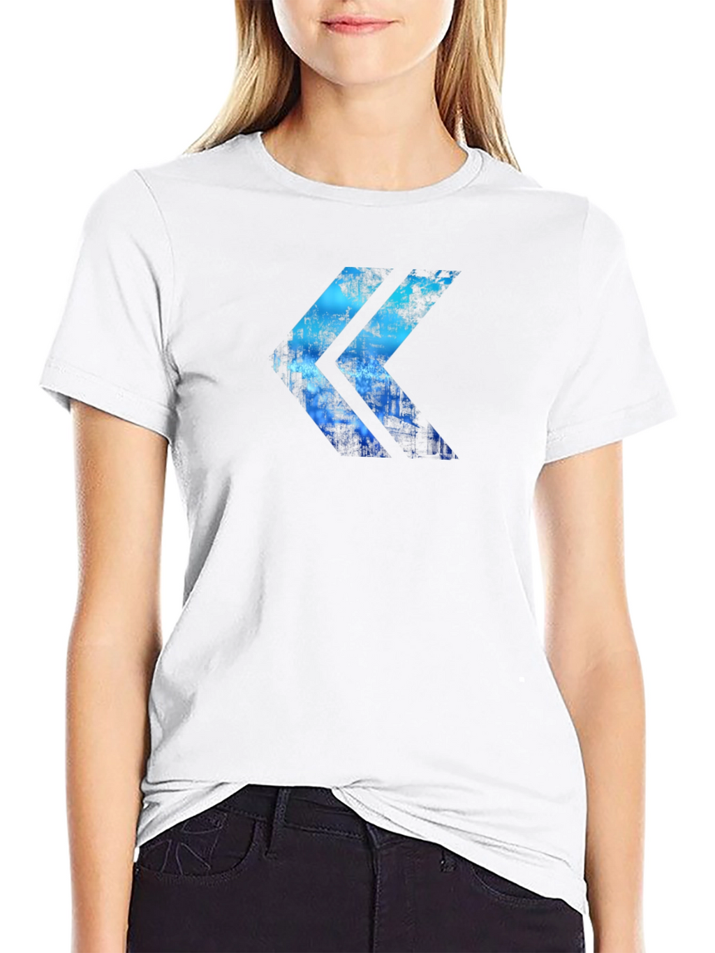 Abstract Blue Arrow Graphic Print Black T-Shirt