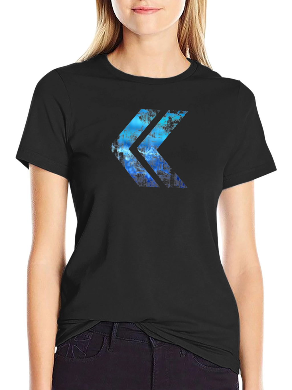 Abstract Blue Arrow Graphic Print Black T-Shirt