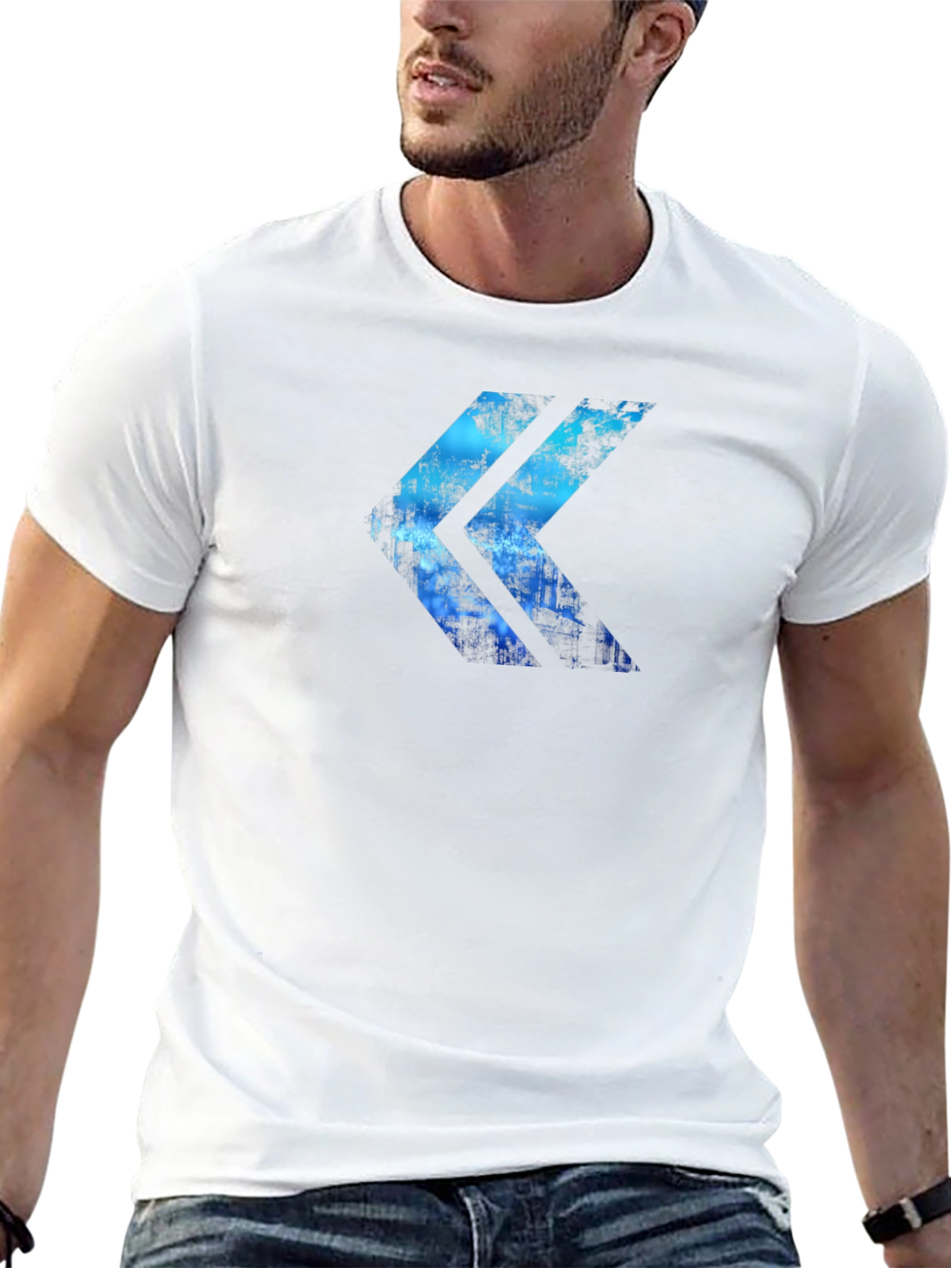 Abstract Blue Arrow Graphic Print Black T-Shirt
