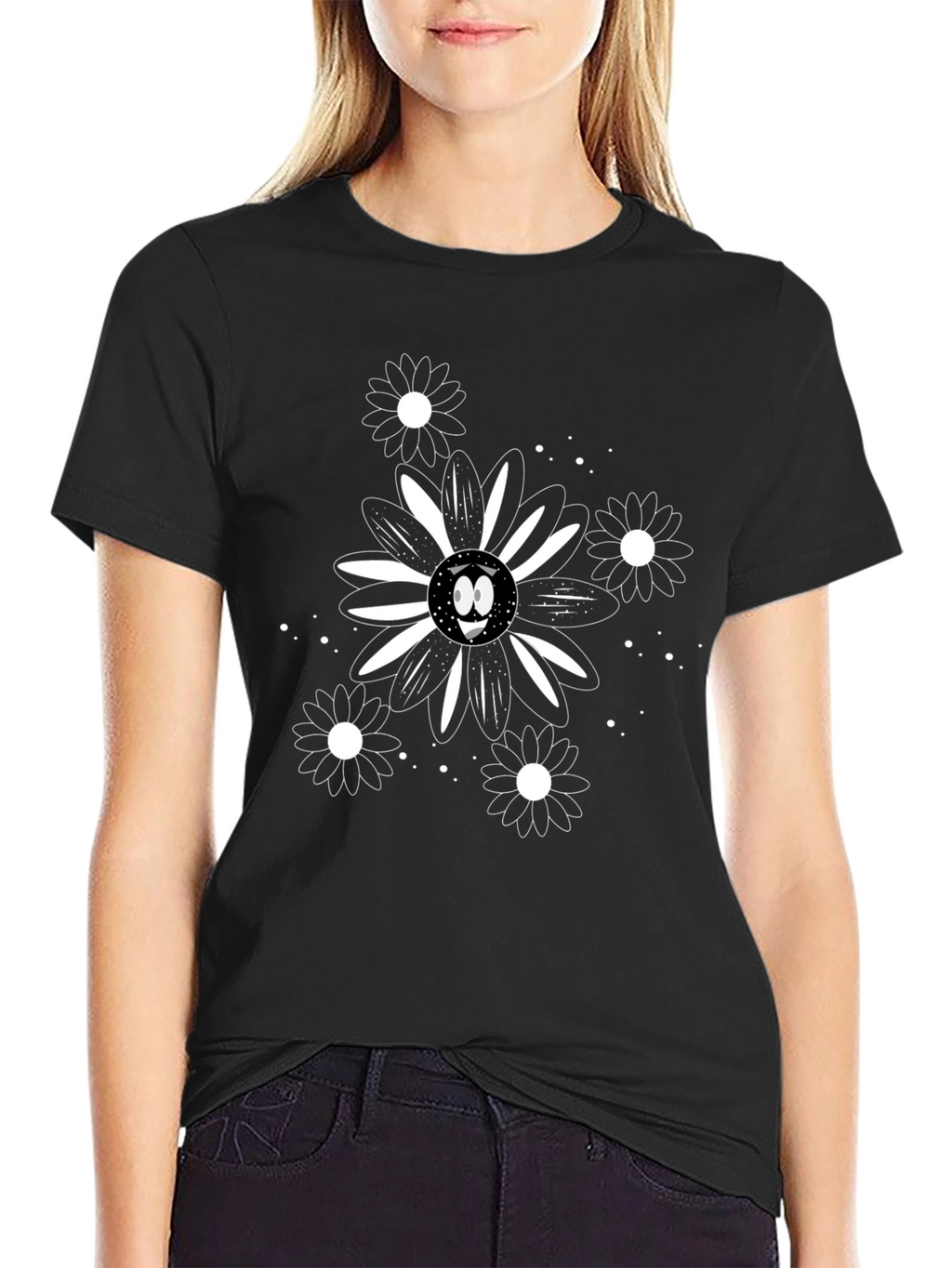Daisy Smile Graphic Tee - Modern Black Shirt