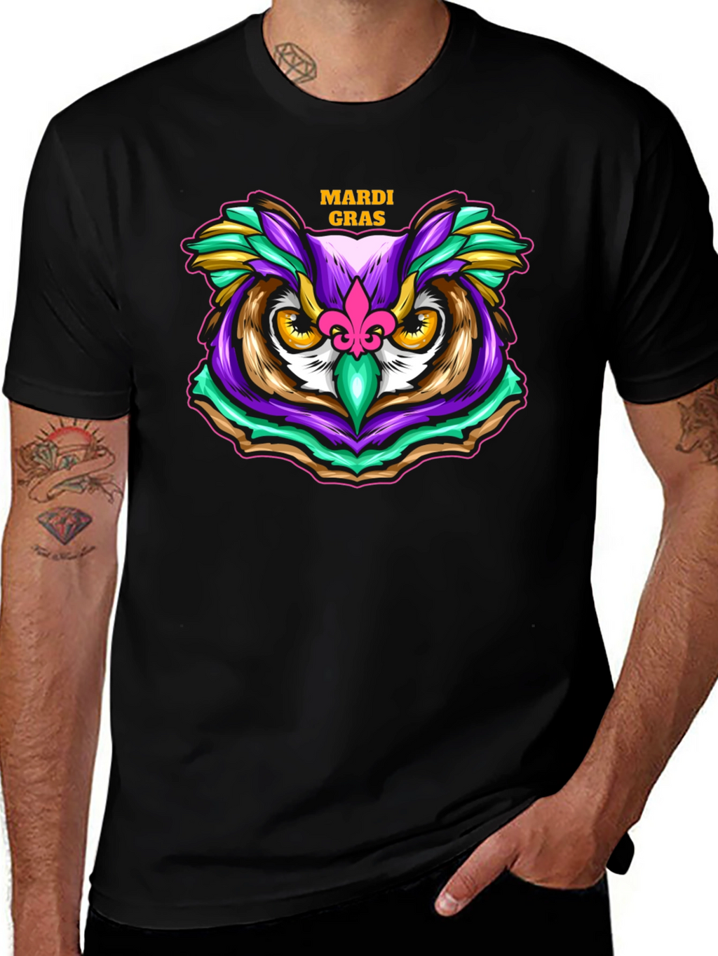 Mardi Gras Owl T-Shirt - Festive Graphic Tee