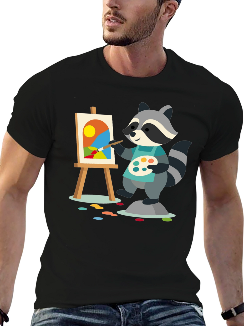Raccoon Artist T-Shirt - Painter Animal Tee