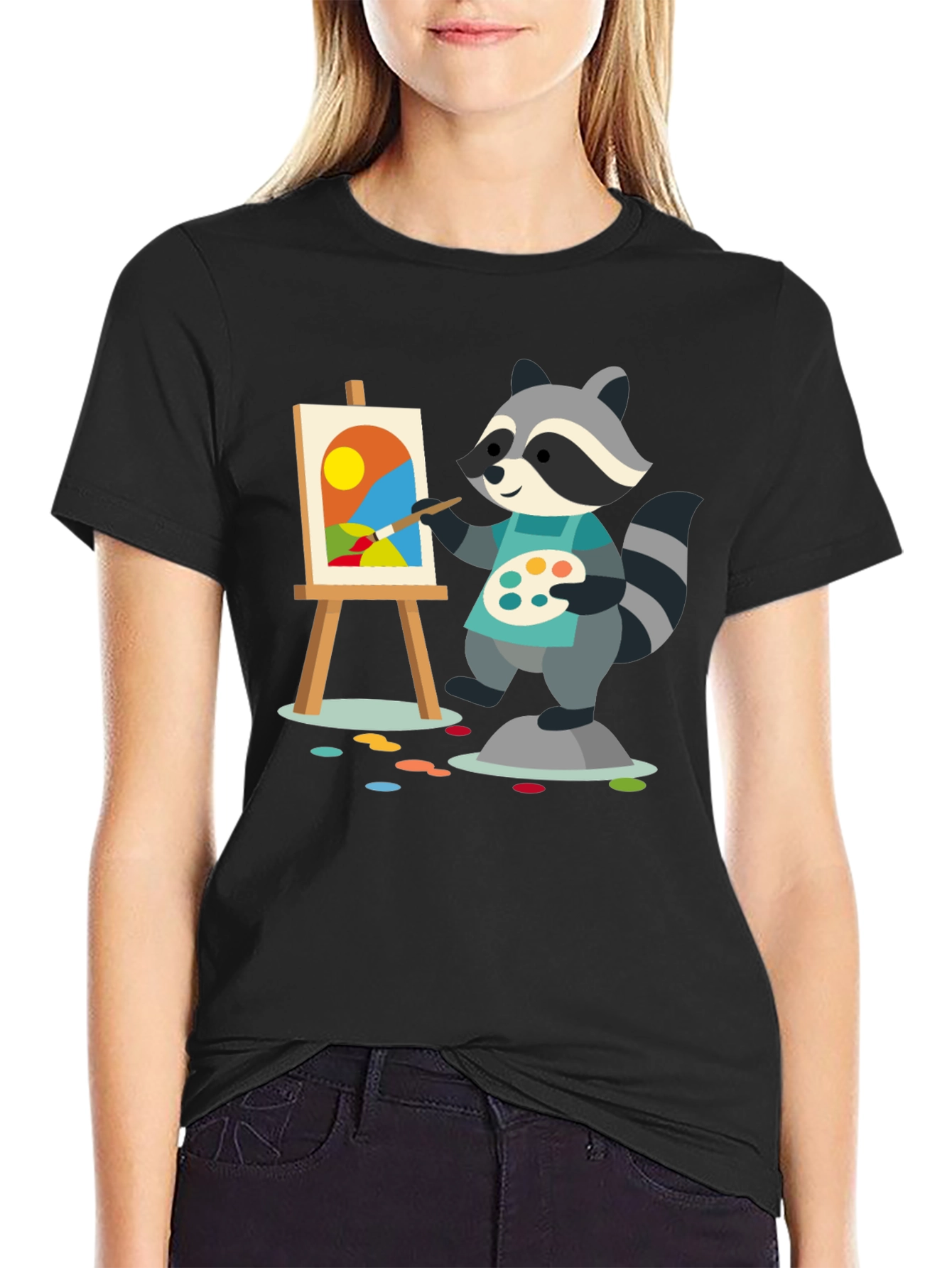 Raccoon Artist T-Shirt - Painter Animal Tee