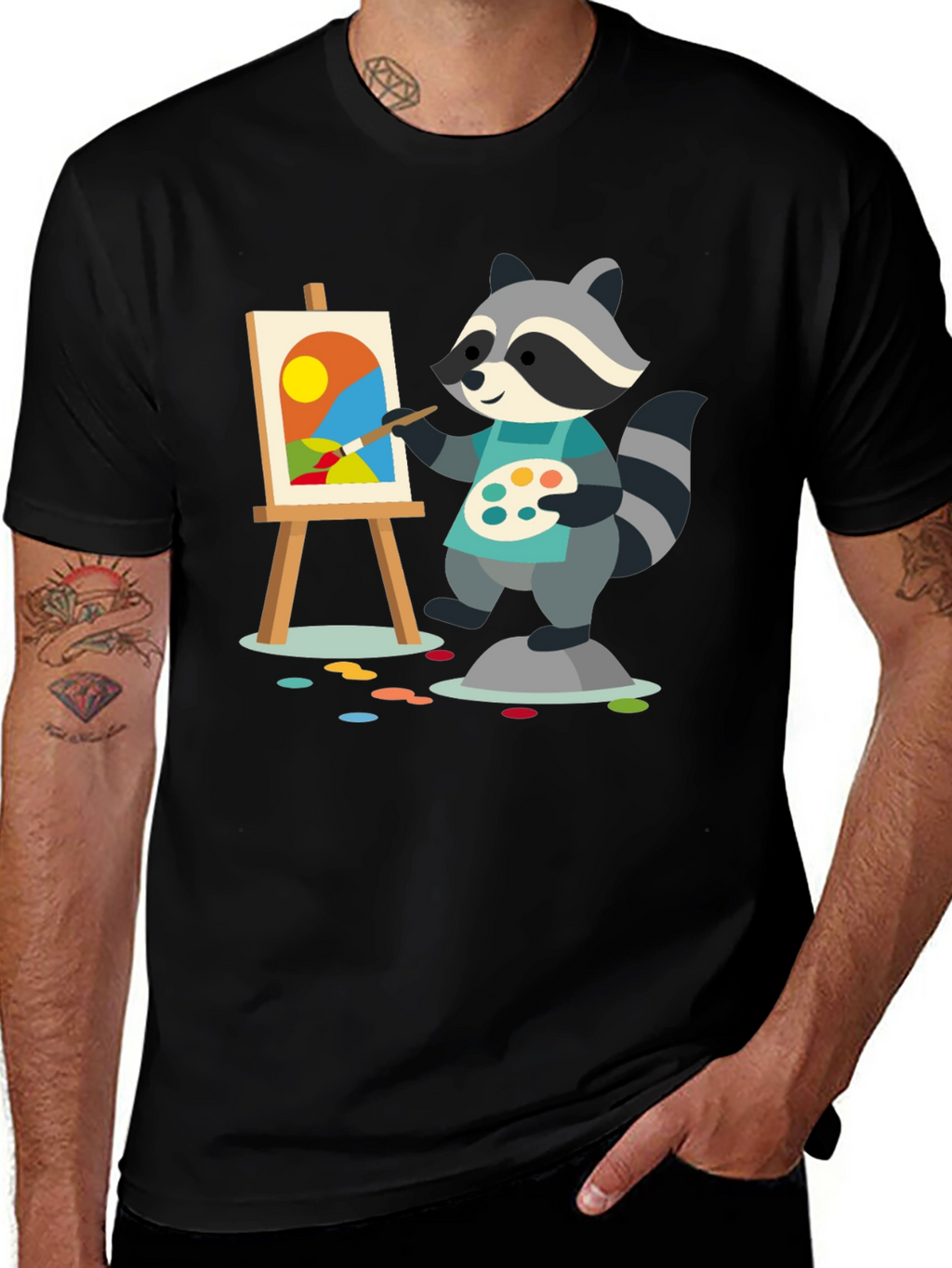 Raccoon Artist T-Shirt - Painter Animal Tee