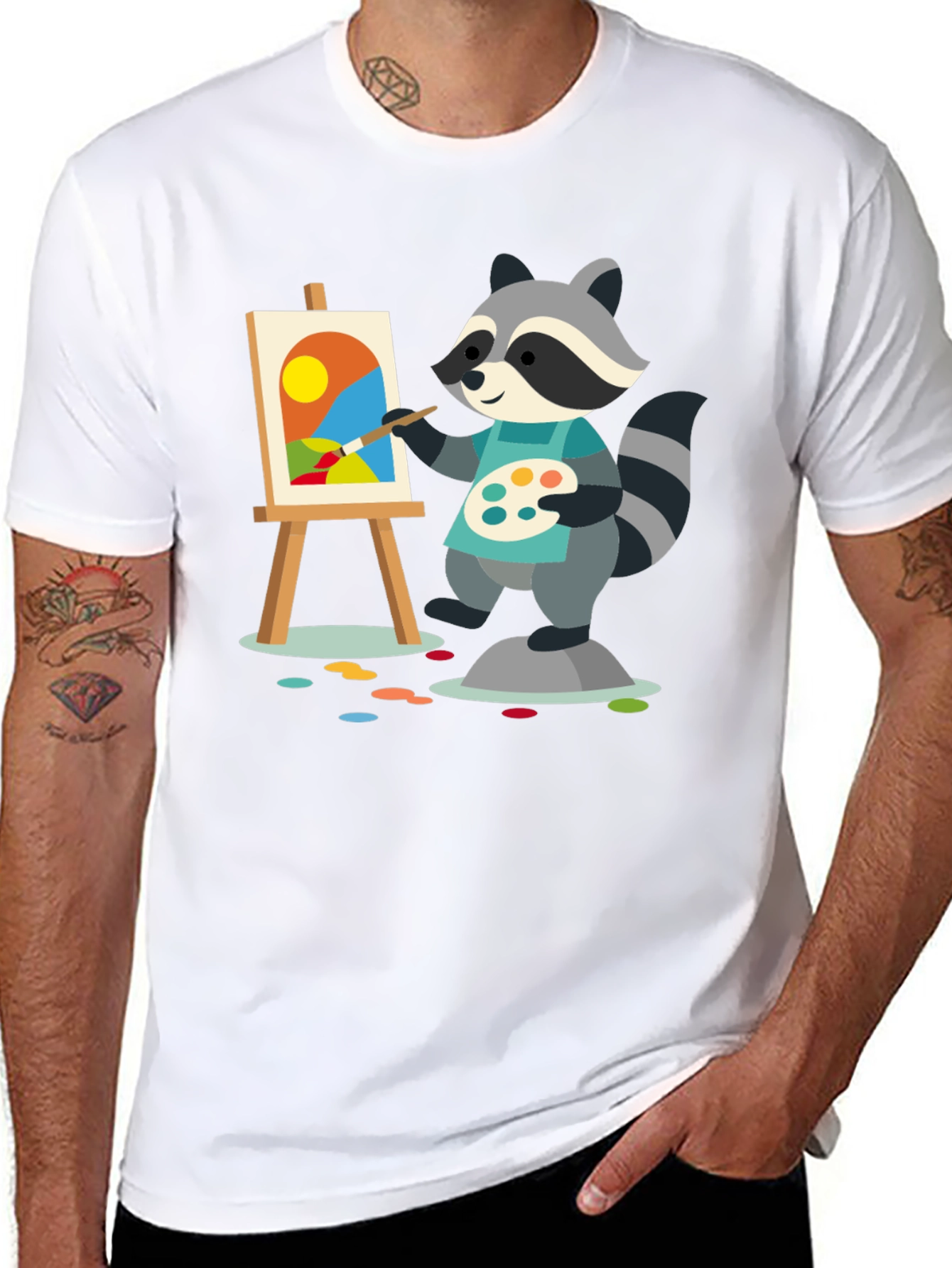 Raccoon Artist T-Shirt - Painter Animal Tee