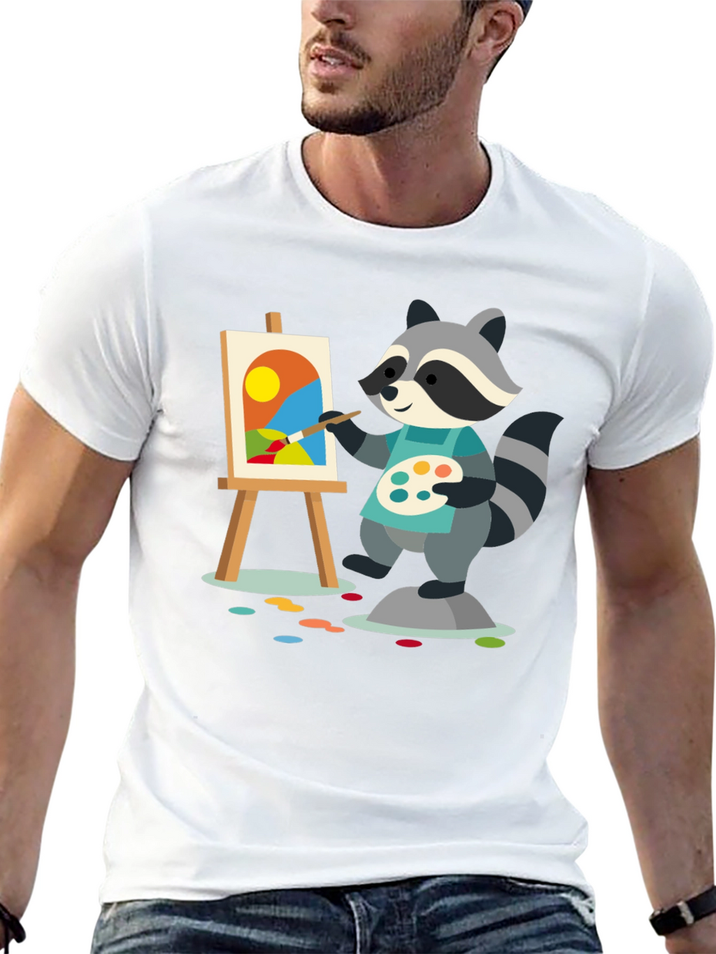 Raccoon Artist T-Shirt - Painter Animal Tee