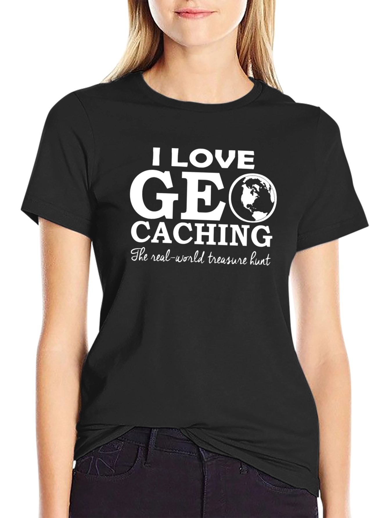 I Love Geocaching Black T-Shirt - The Real-World Treasure Hunt